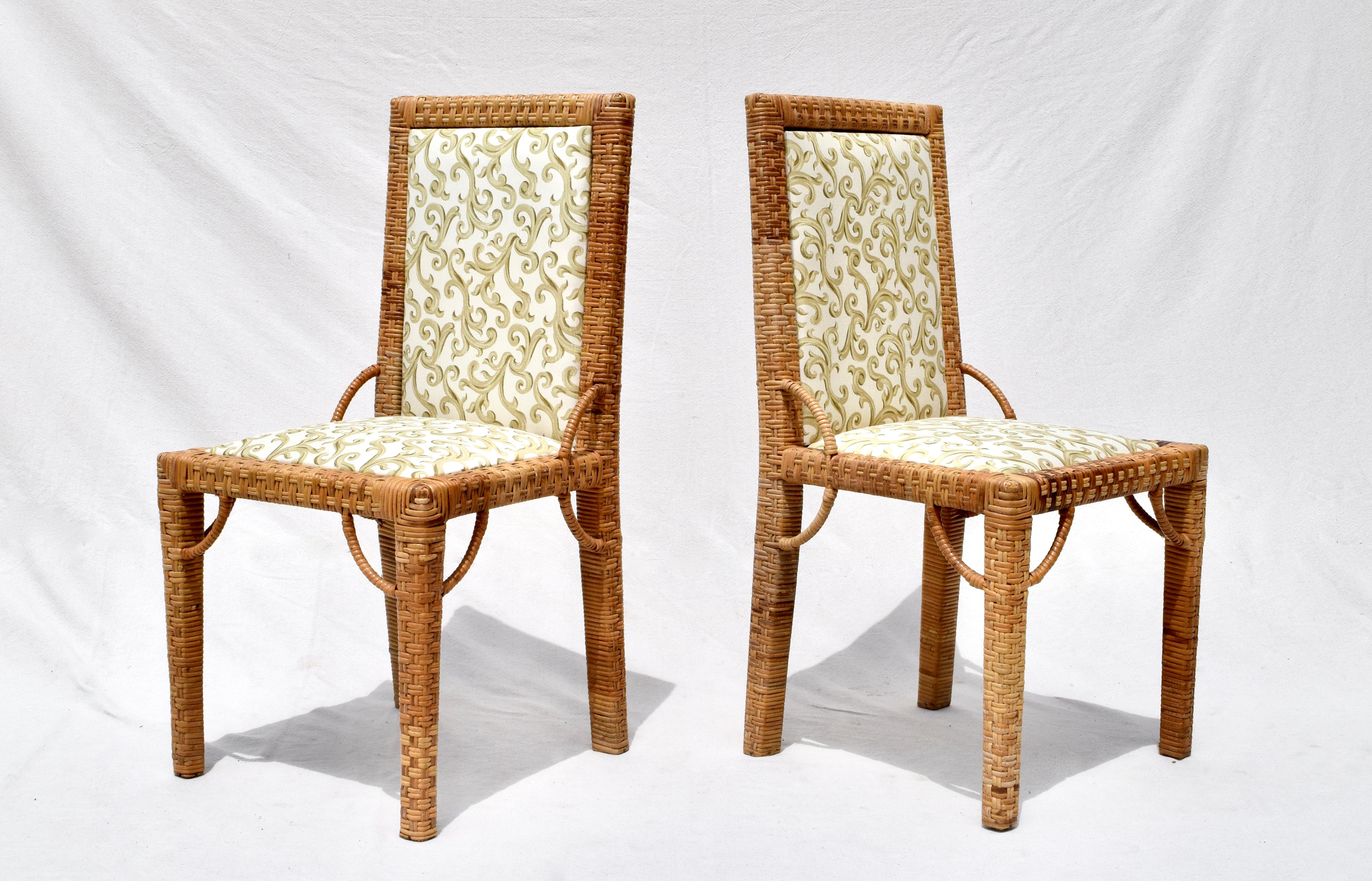 American 1970s Bielecky Brothers Rattan Parsons Dining Chairs For Sale