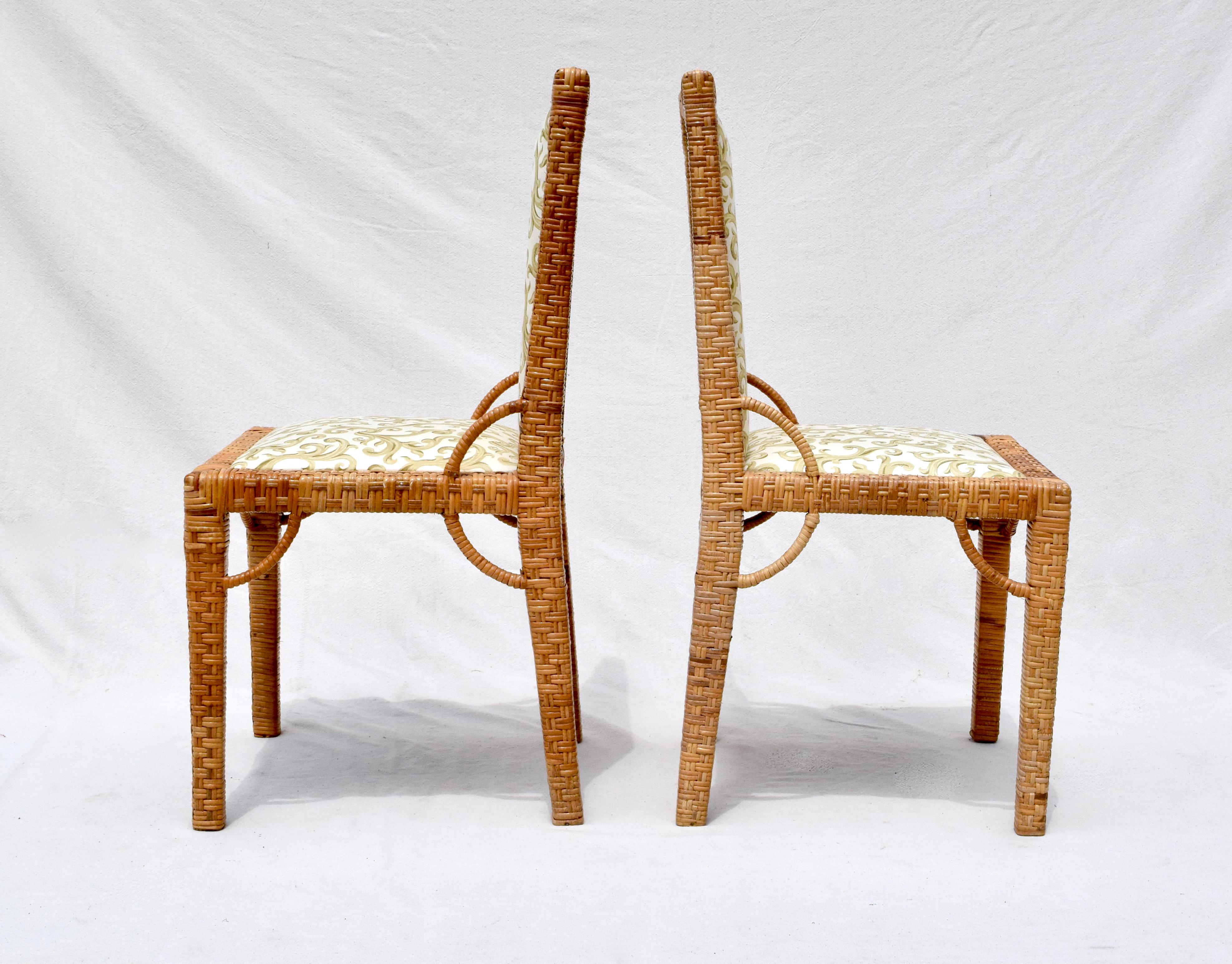 1970s Bielecky Brothers Rattan Parsons Dining Chairs In Good Condition For Sale In Southampton, NJ