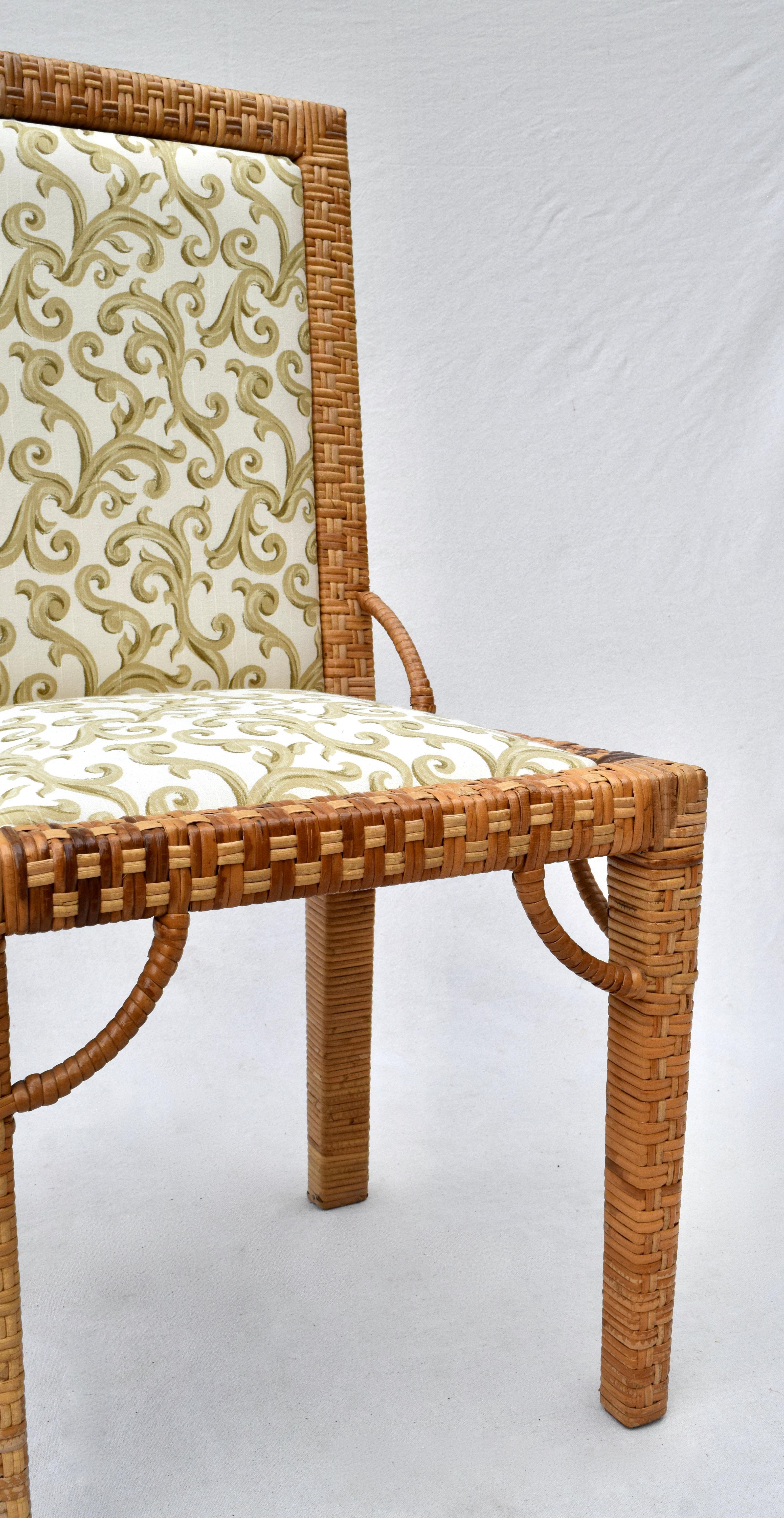 Upholstery 1970s Bielecky Brothers Rattan Parsons Dining Chairs For Sale