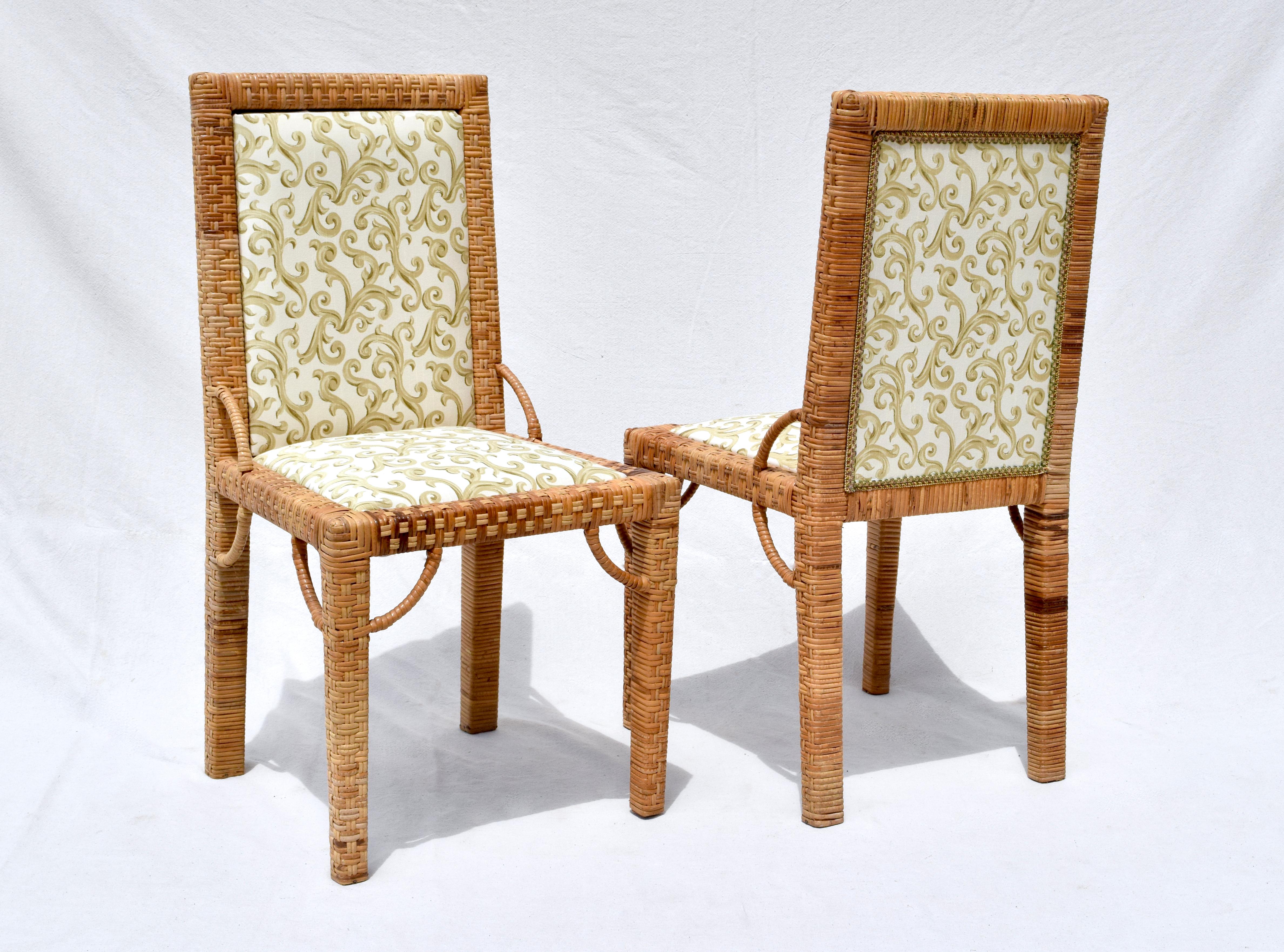 1970s Bielecky Brothers Rattan Parsons Dining Chairs For Sale 2