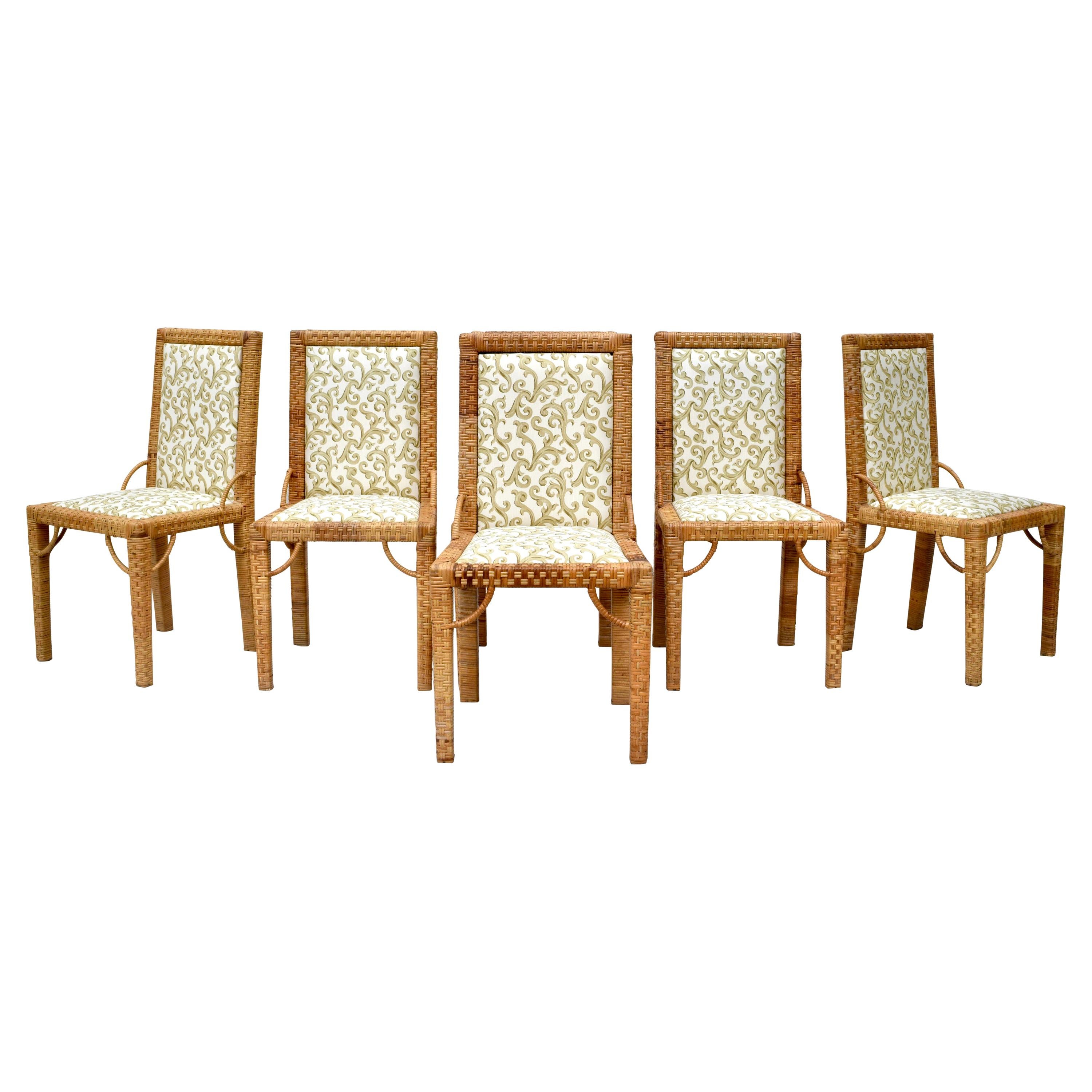 1970s Bielecky Brothers Rattan Parsons Dining Chairs