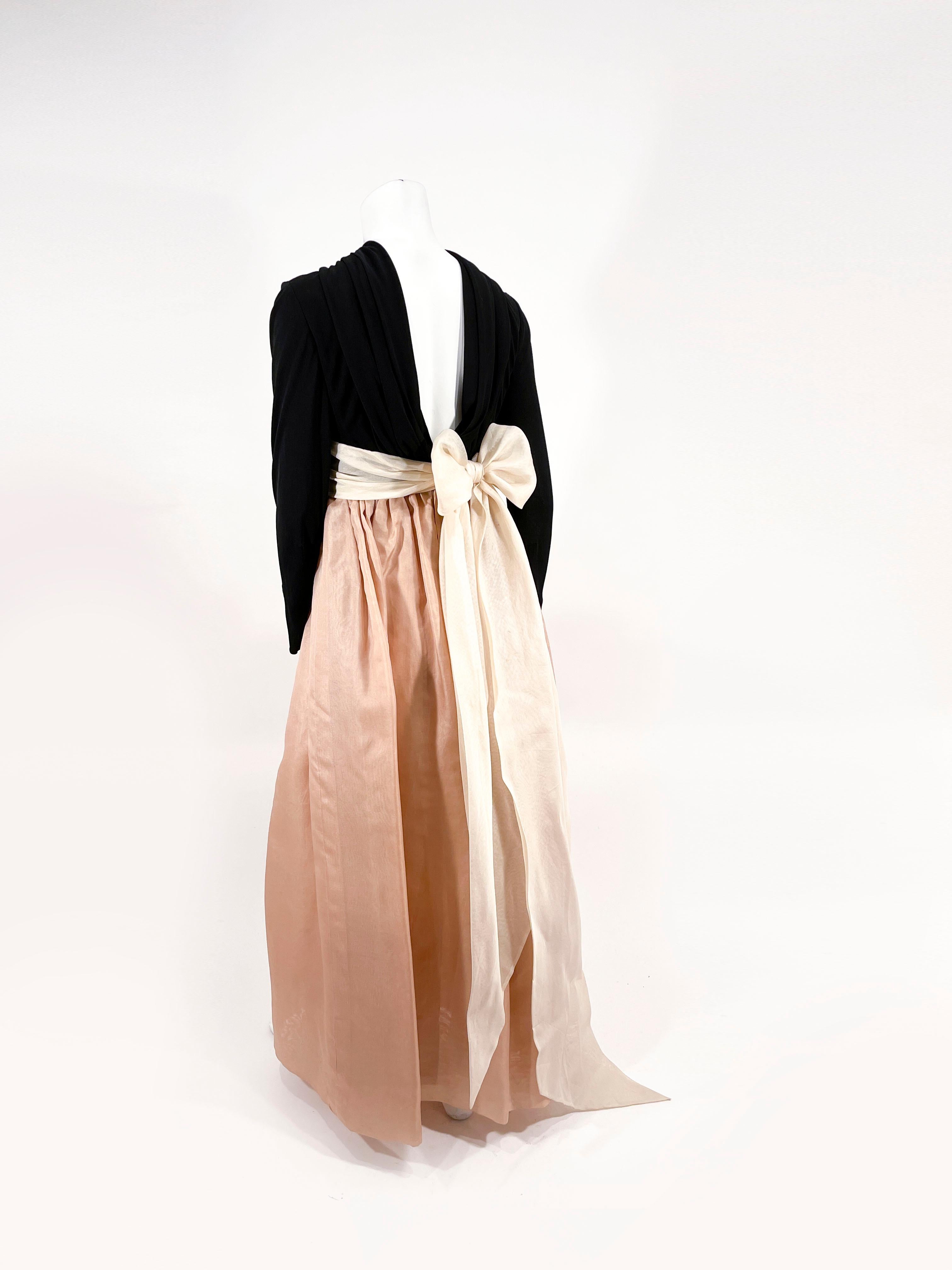 1970s Bill Blass Black and Tan Gown For Sale 1