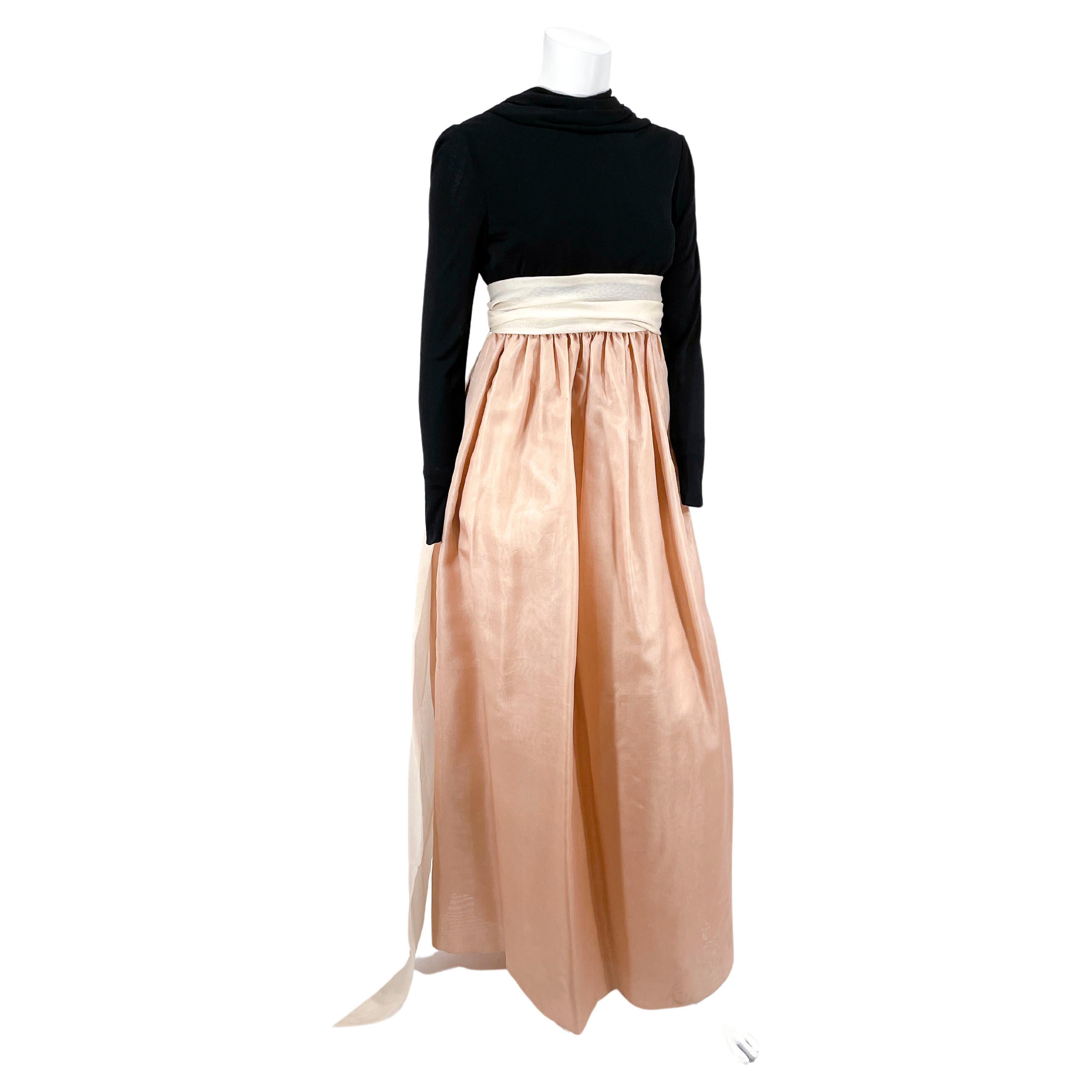 1970s Bill Blass Black and Tan Gown For Sale