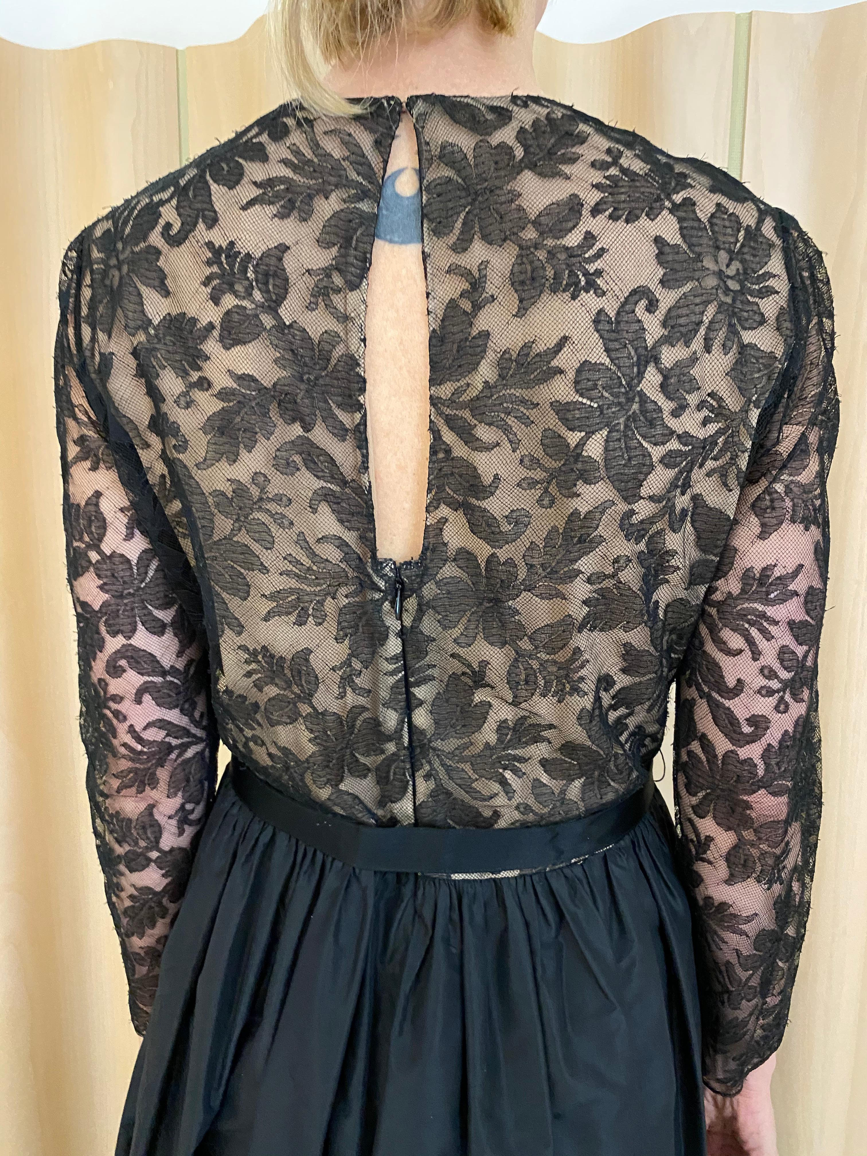 1970s Bill Blass Black Lace and Silk Tafetta Maxi Dress For Sale 7
