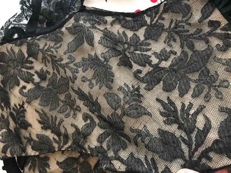 Fall 1979 Bill Blass Ivory Silk Ruffle on Ink Black Velvet Strapless Dress