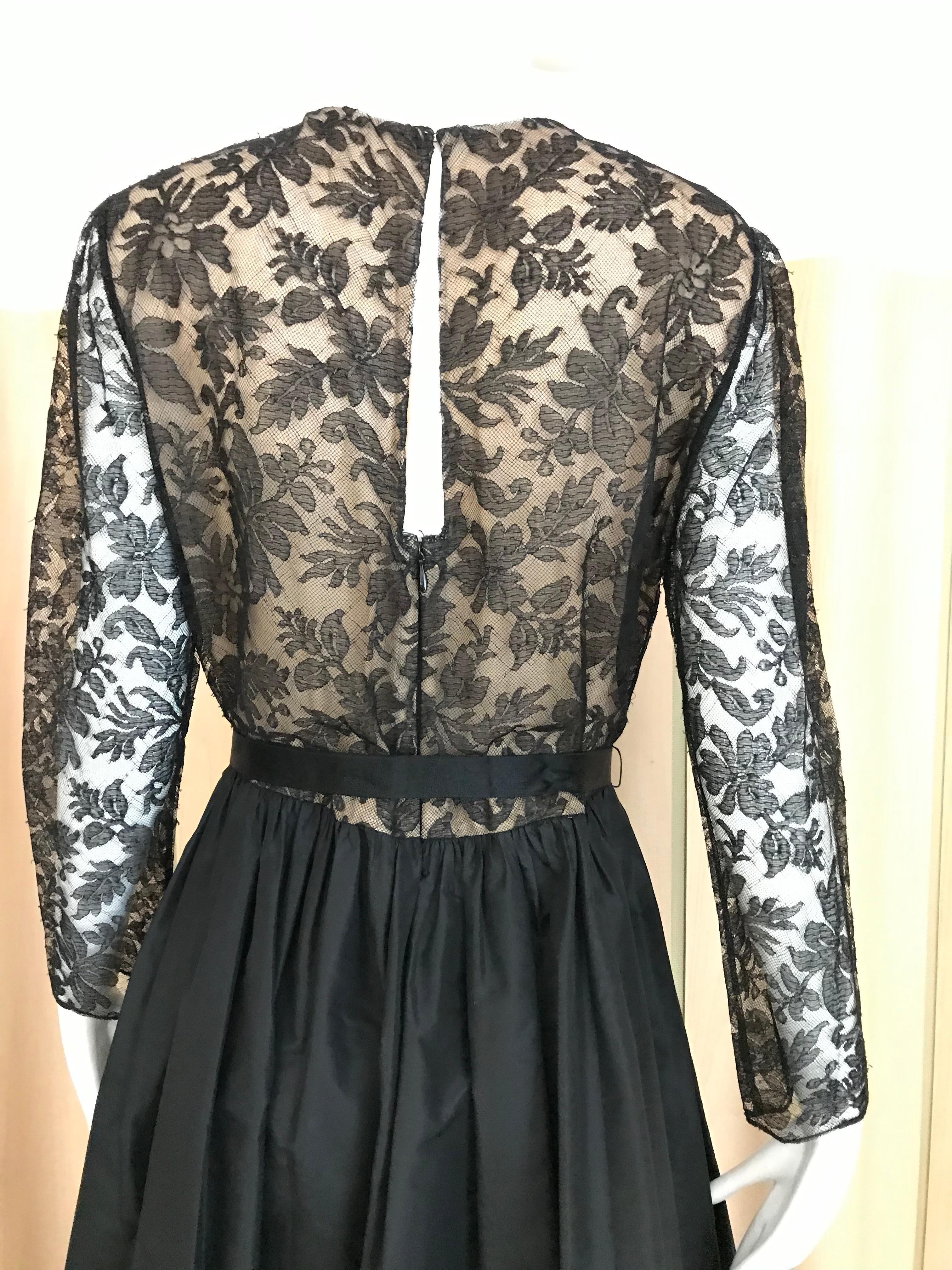 1970s Bill Blass Black Lace and Silk Tafetta Maxi Dress For Sale 1