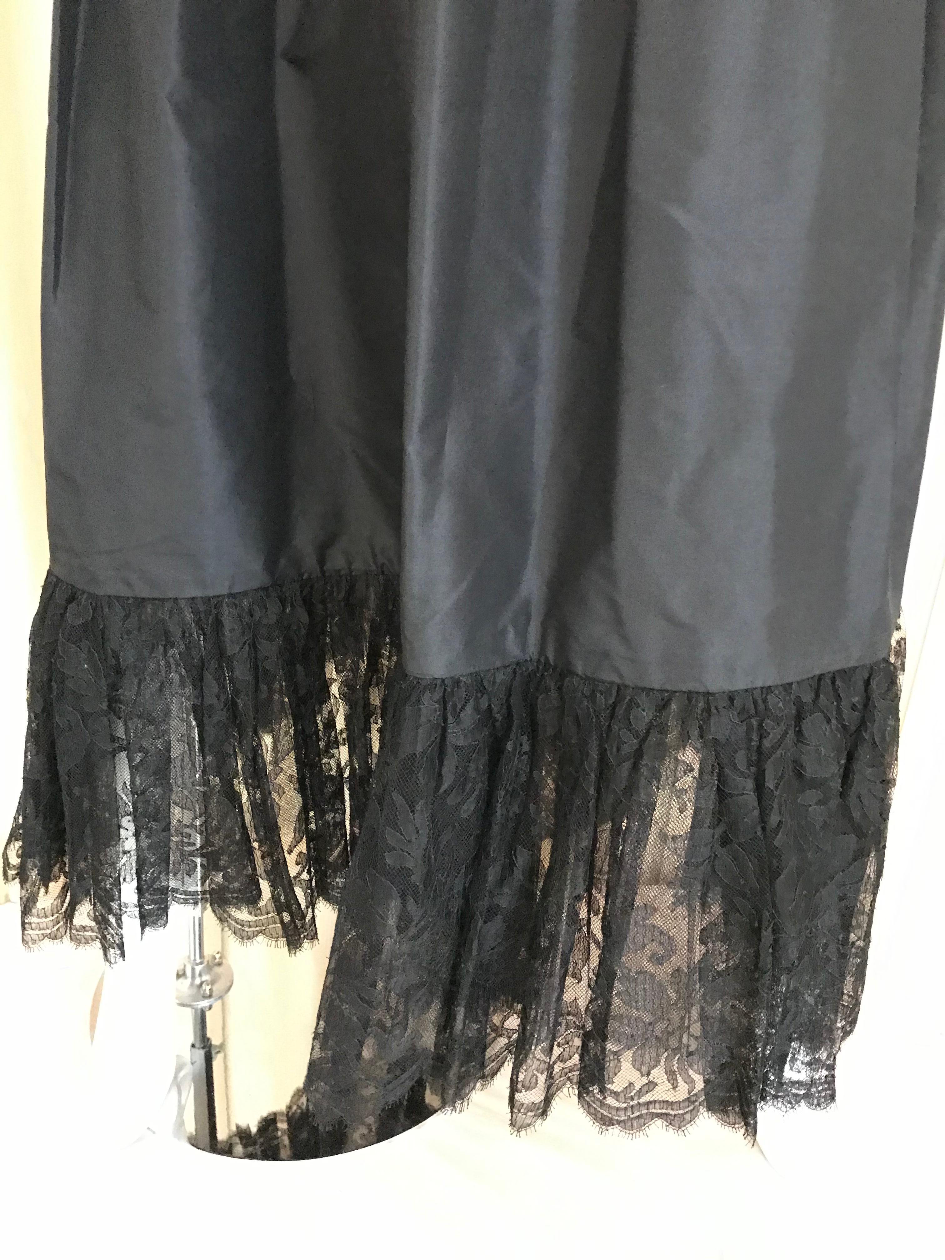 1970s Bill Blass Black Lace and Silk Tafetta Maxi Dress For Sale 2