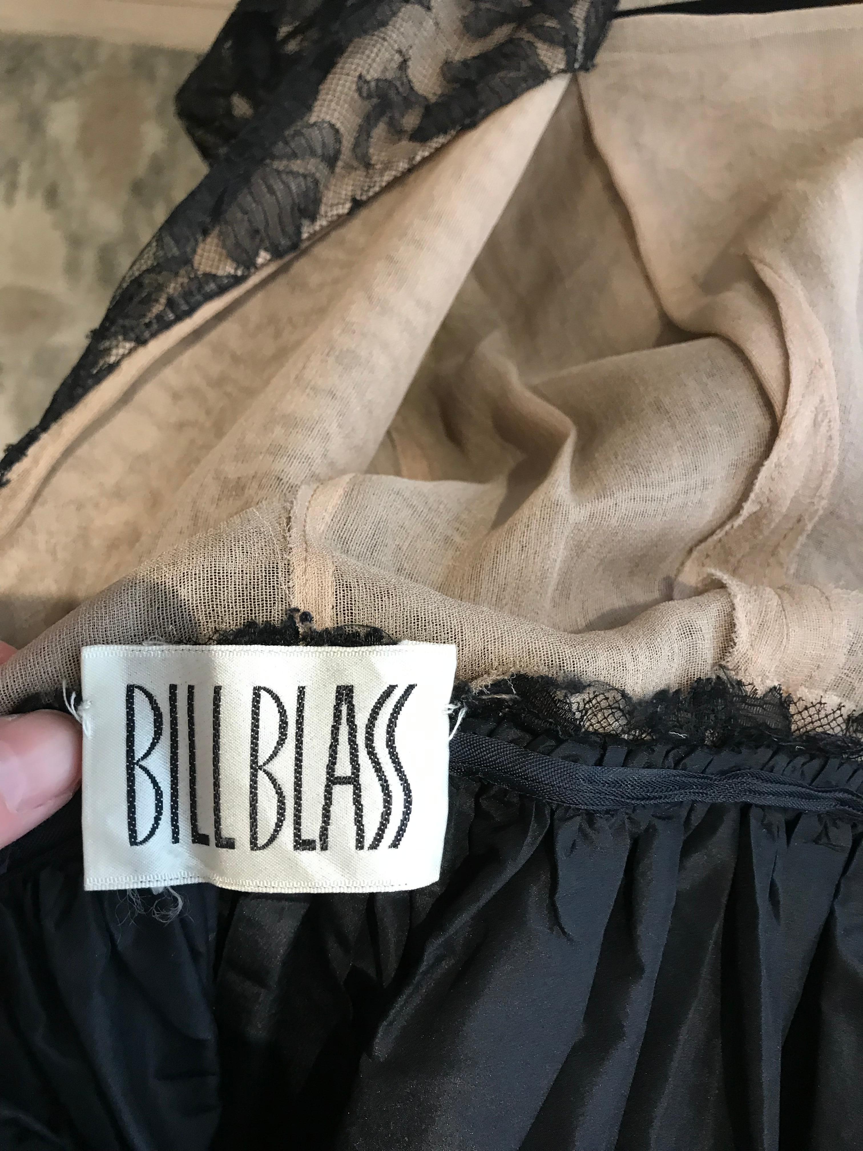 1970s Bill Blass Black Lace and Silk Tafetta Maxi Dress For Sale 4