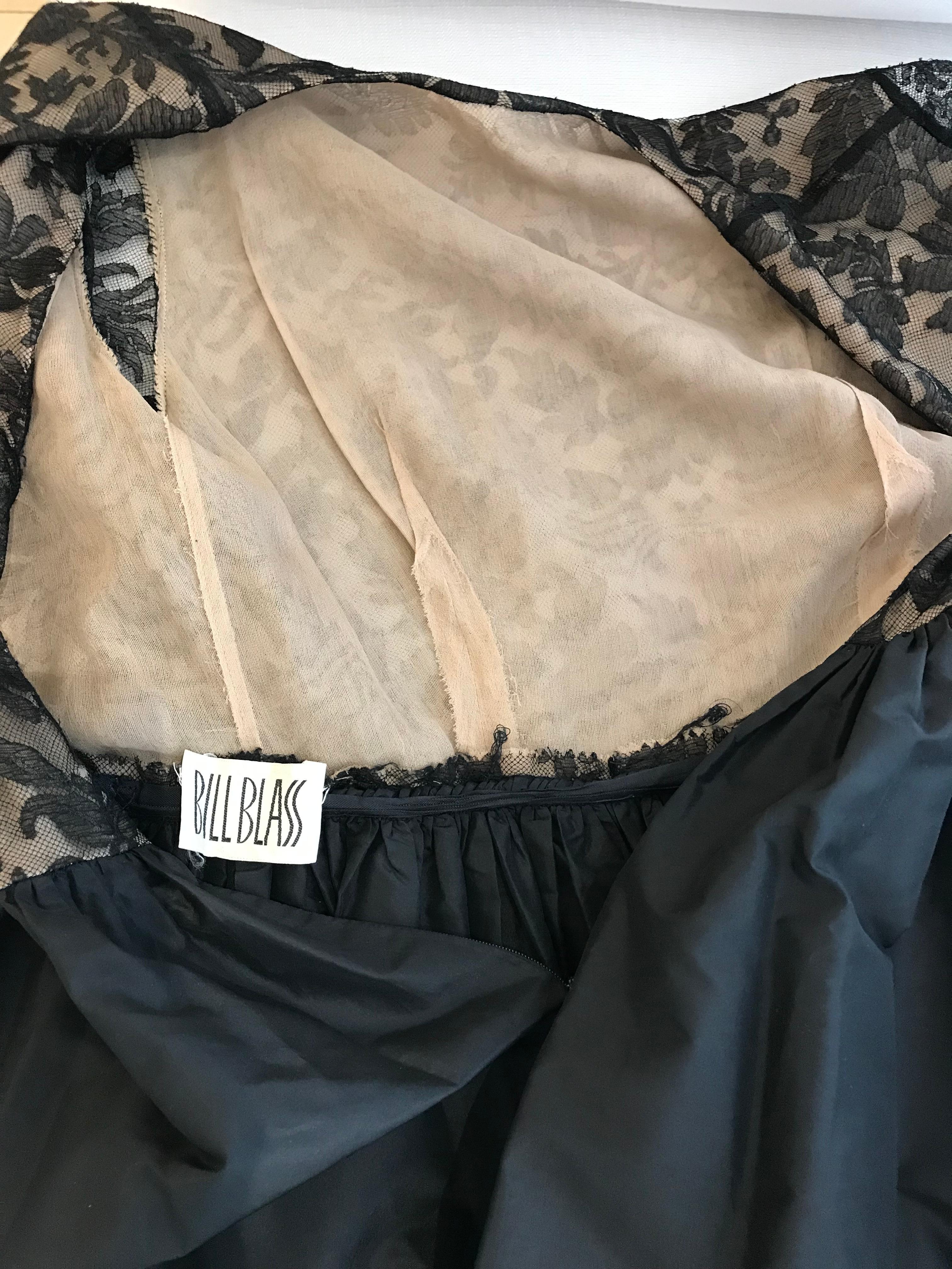 1970s Bill Blass Black Lace and Silk Tafetta Maxi Dress For Sale 5