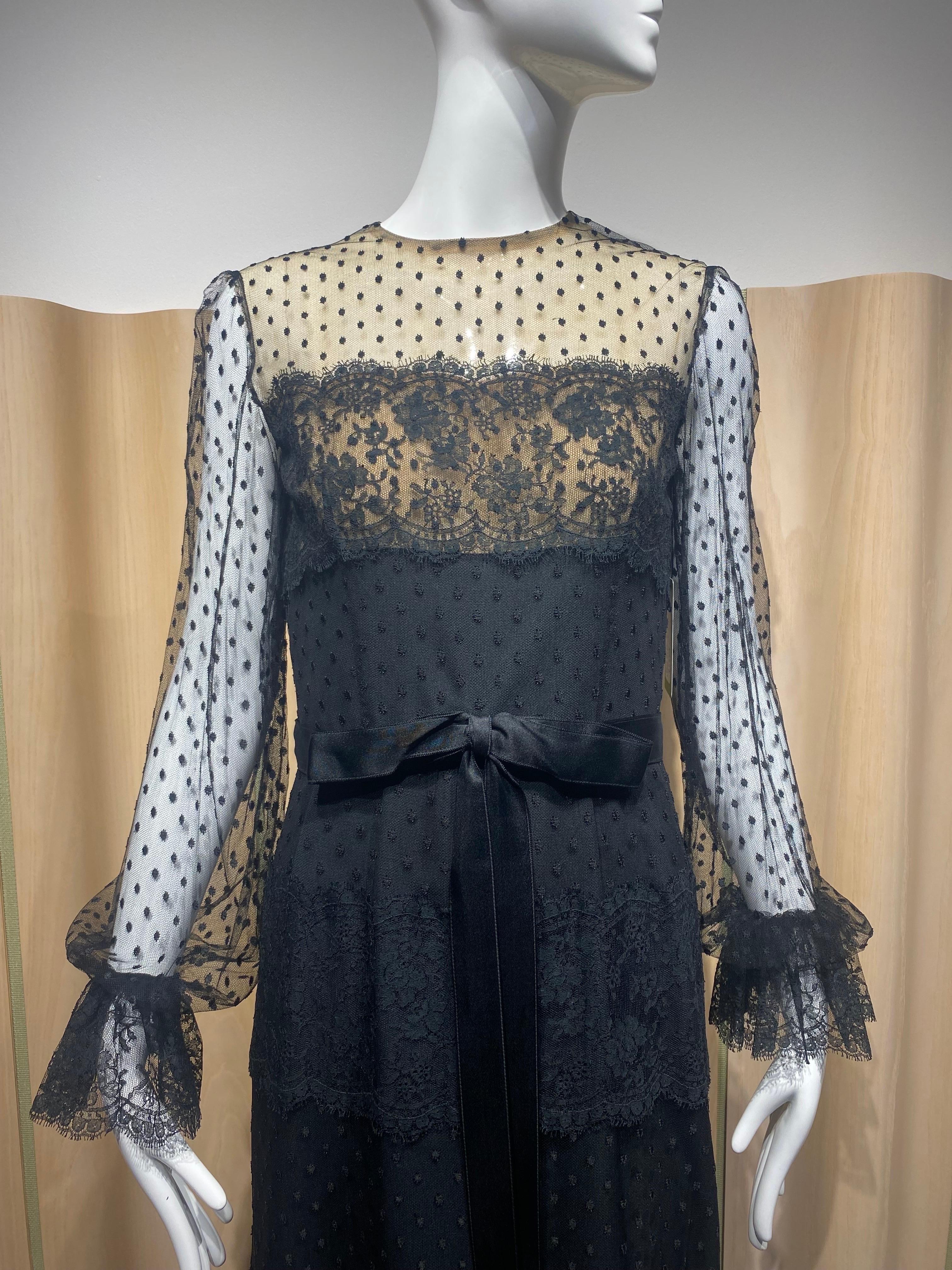 1970s BILL BLASS Black Long Sleeve Silk Dress For Sale 9