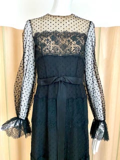 1970s BILL BLASS Black Long Sleeve Silk Dress