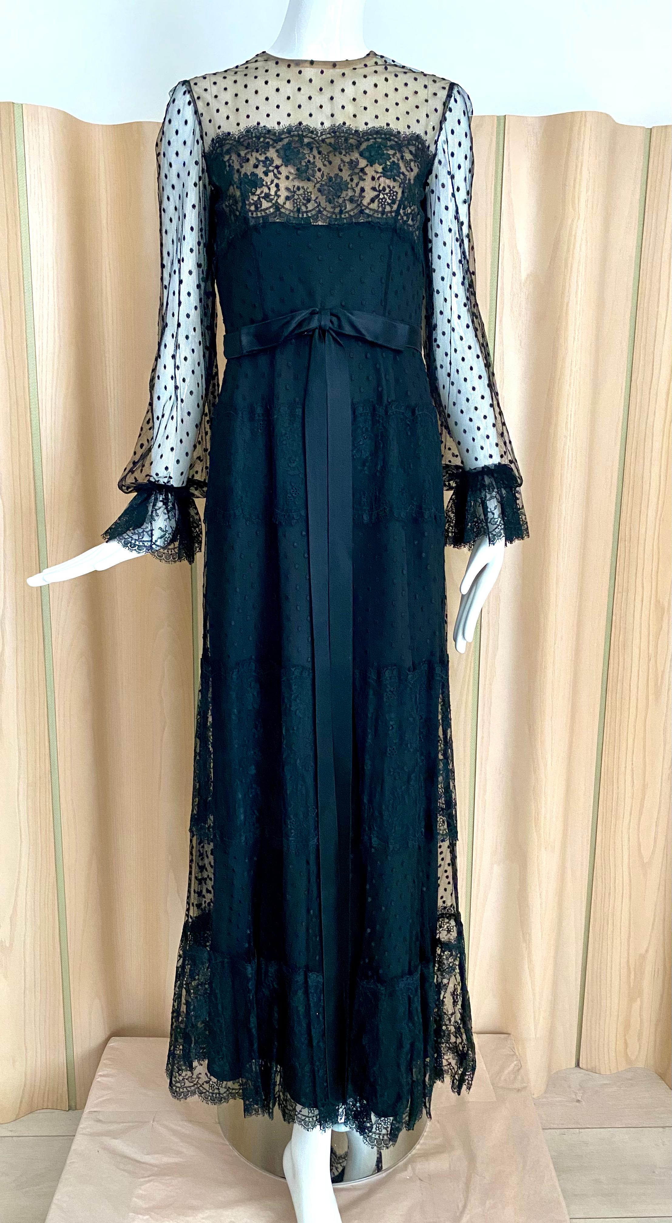 1970s BILL BLASS Black Long Sleeve Silk Dress For Sale 4