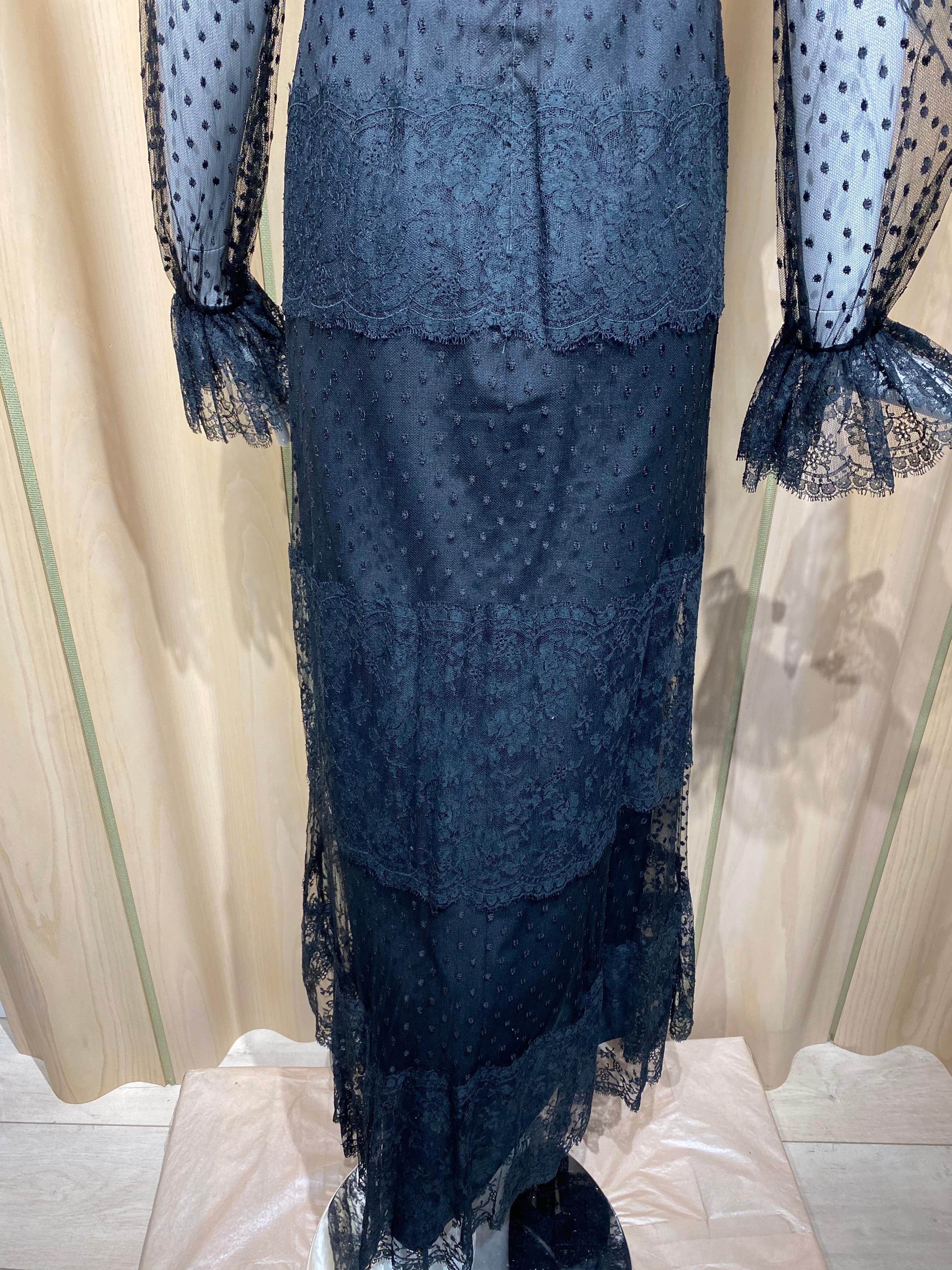 1970s BILL BLASS Black Long Sleeve Silk Dress For Sale 5