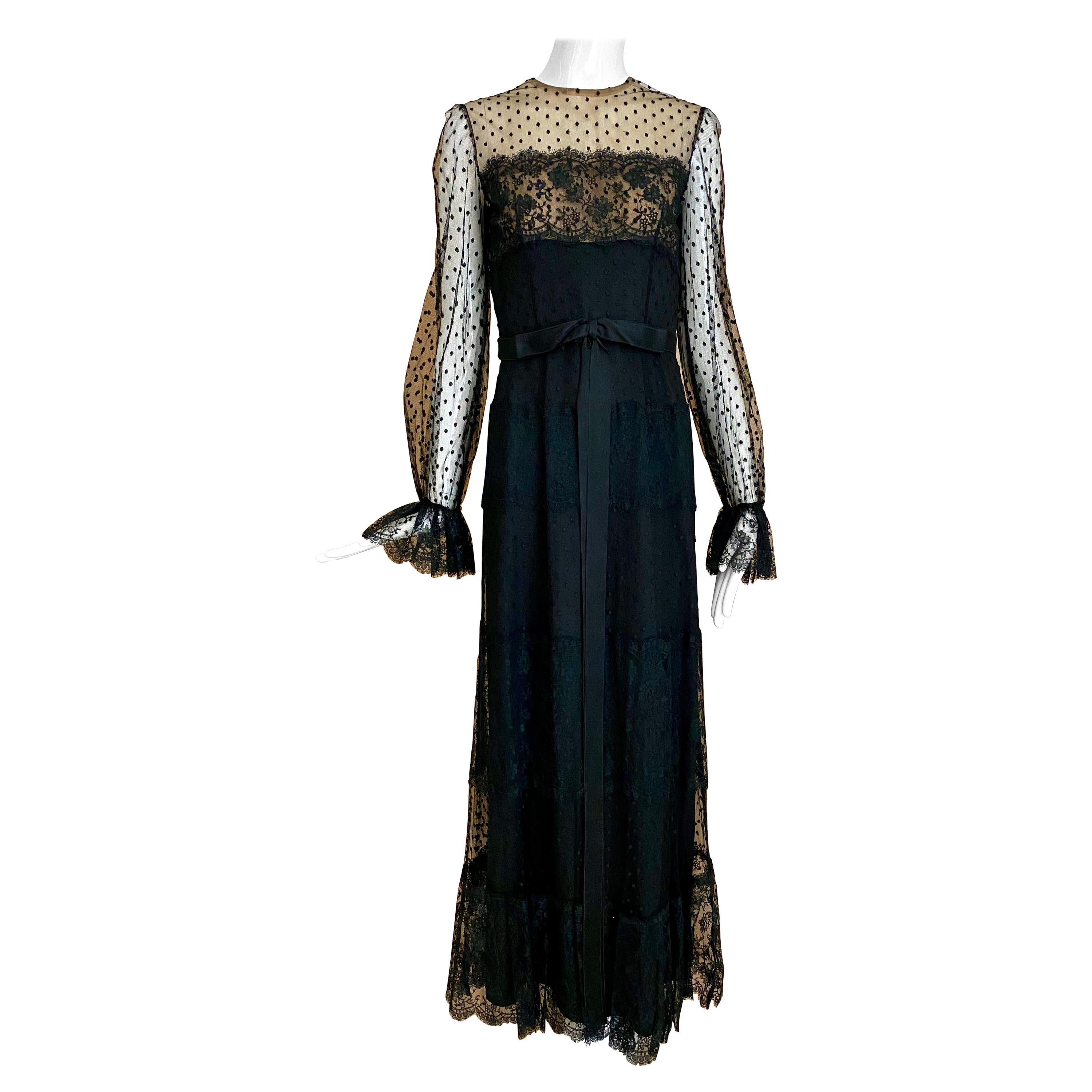 1970s BILL BLASS Black Long Sleeve Silk Dress