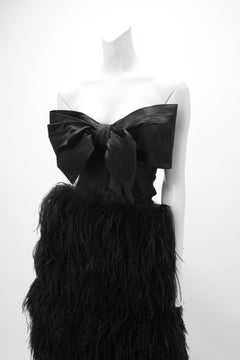 1970s Bill Blass Black Strapless Feather Gown