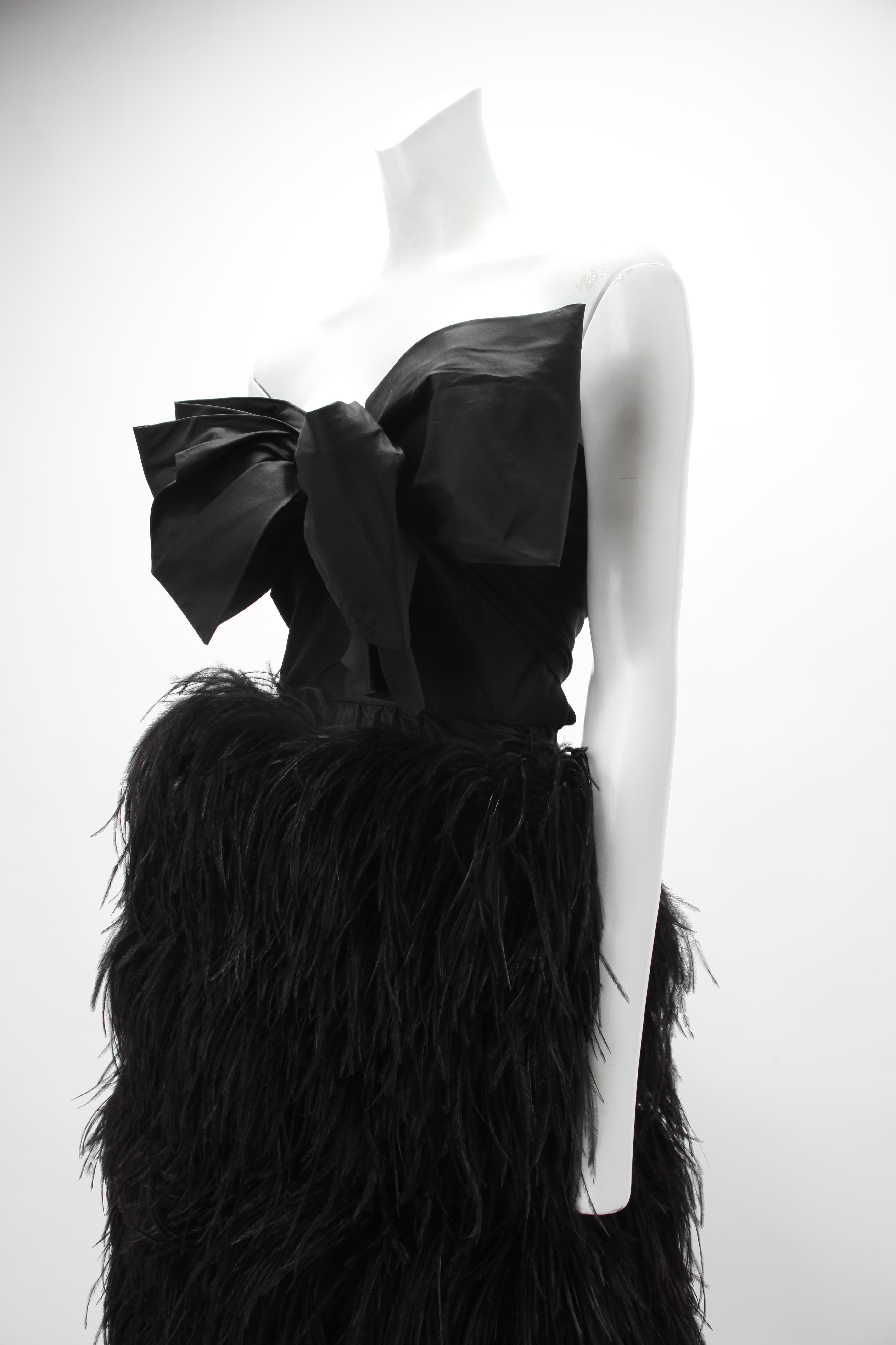 1970s Bill Blass Black Strapless Feather Gown In Good Condition For Sale In New York, NY