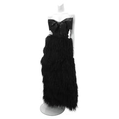 1970s Bill Blass Black Strapless Feather Gown
