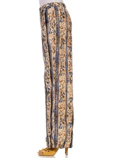 1970S BILL BLASS Blue & Beige Batik Cotton Pants