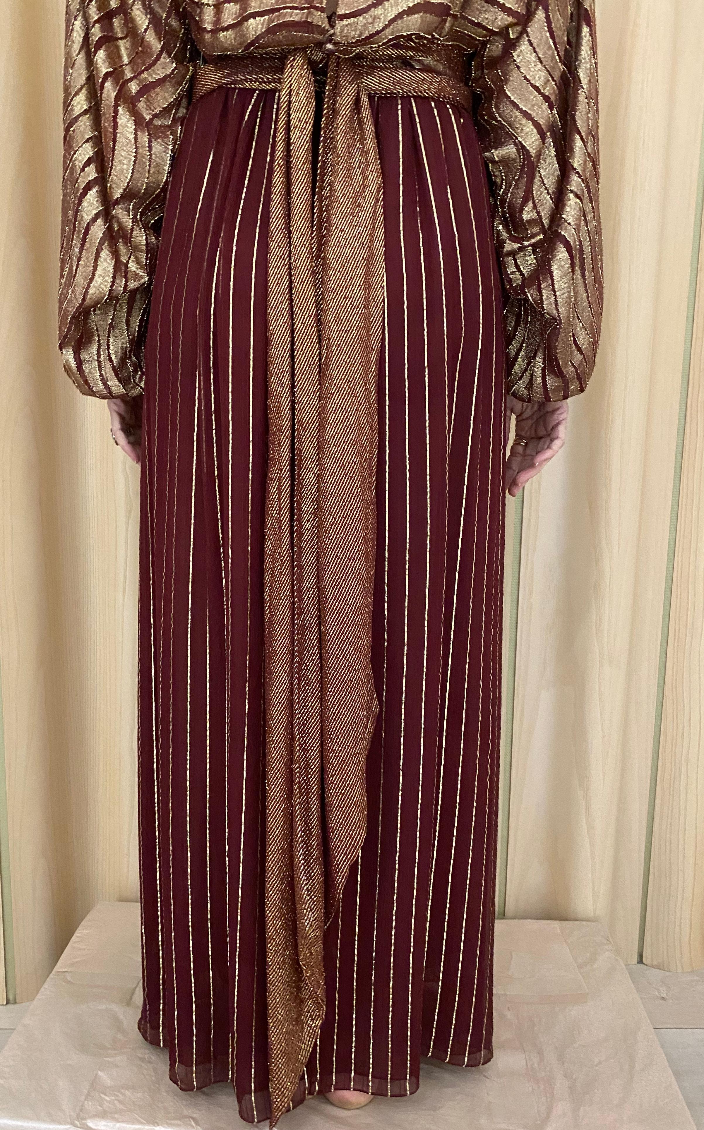 1970s BILL BLASS Burgundy Metallic Silk Maxi Dress 2