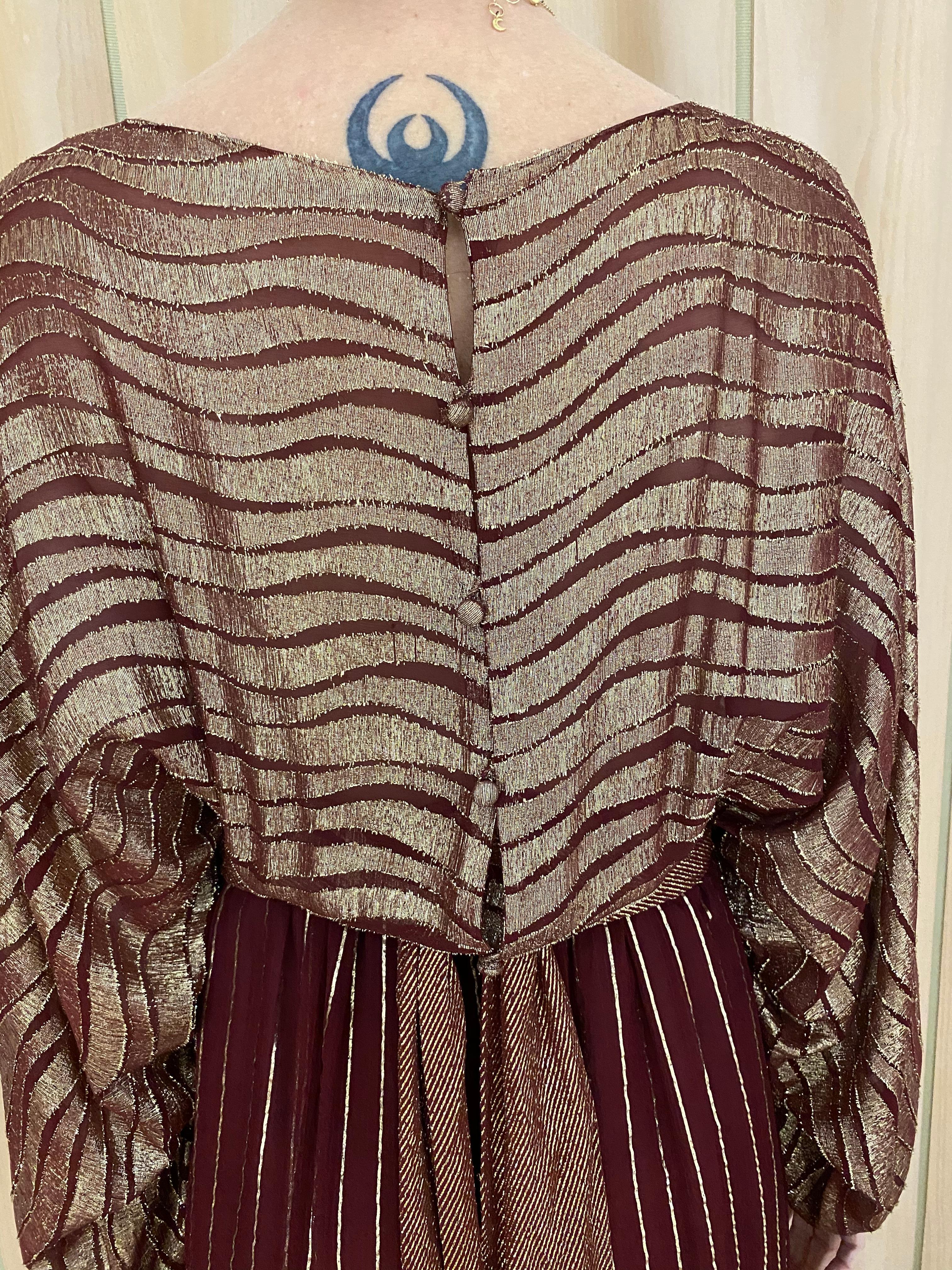 1970s BILL BLASS Burgundy Metallic Silk Maxi Dress 3