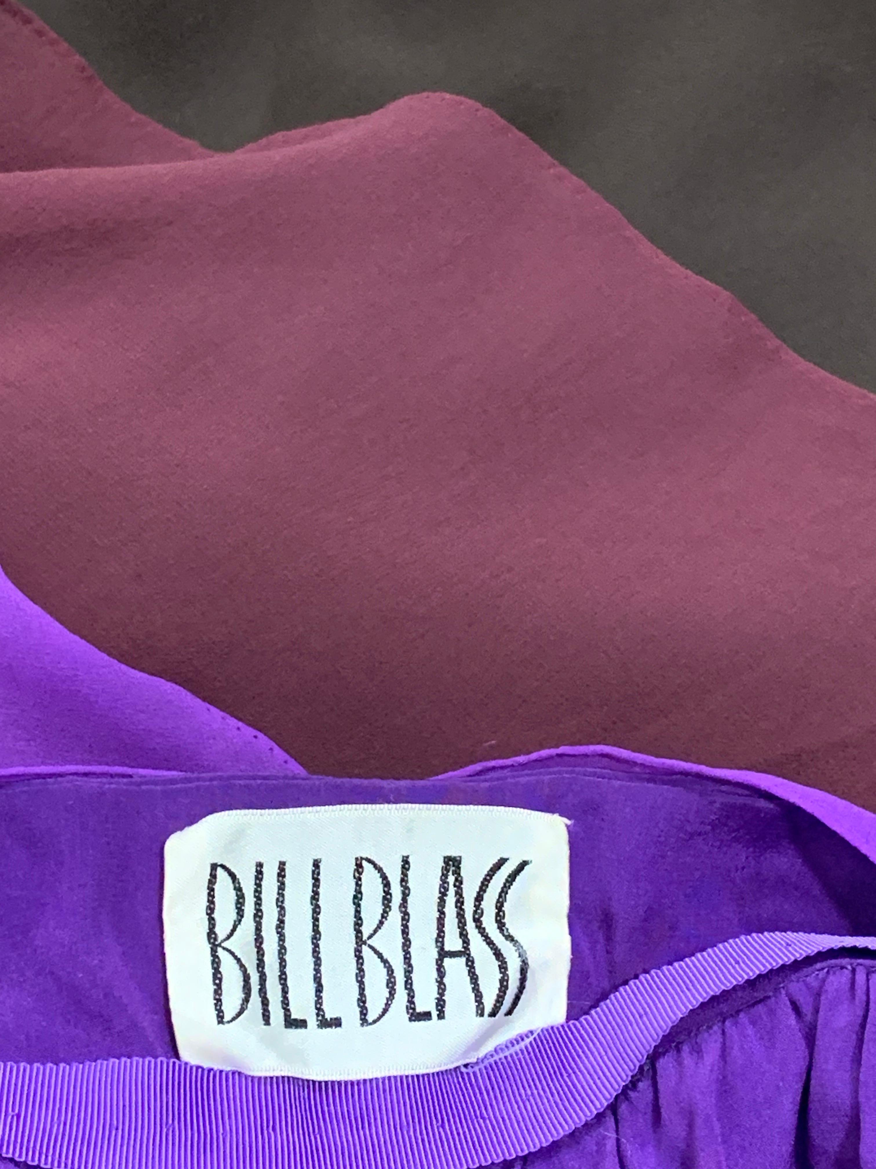 1970s Bill Blass Color-Blocked Purple Silk Chiffon Goddess Gown w Tiered Hem For Sale 16