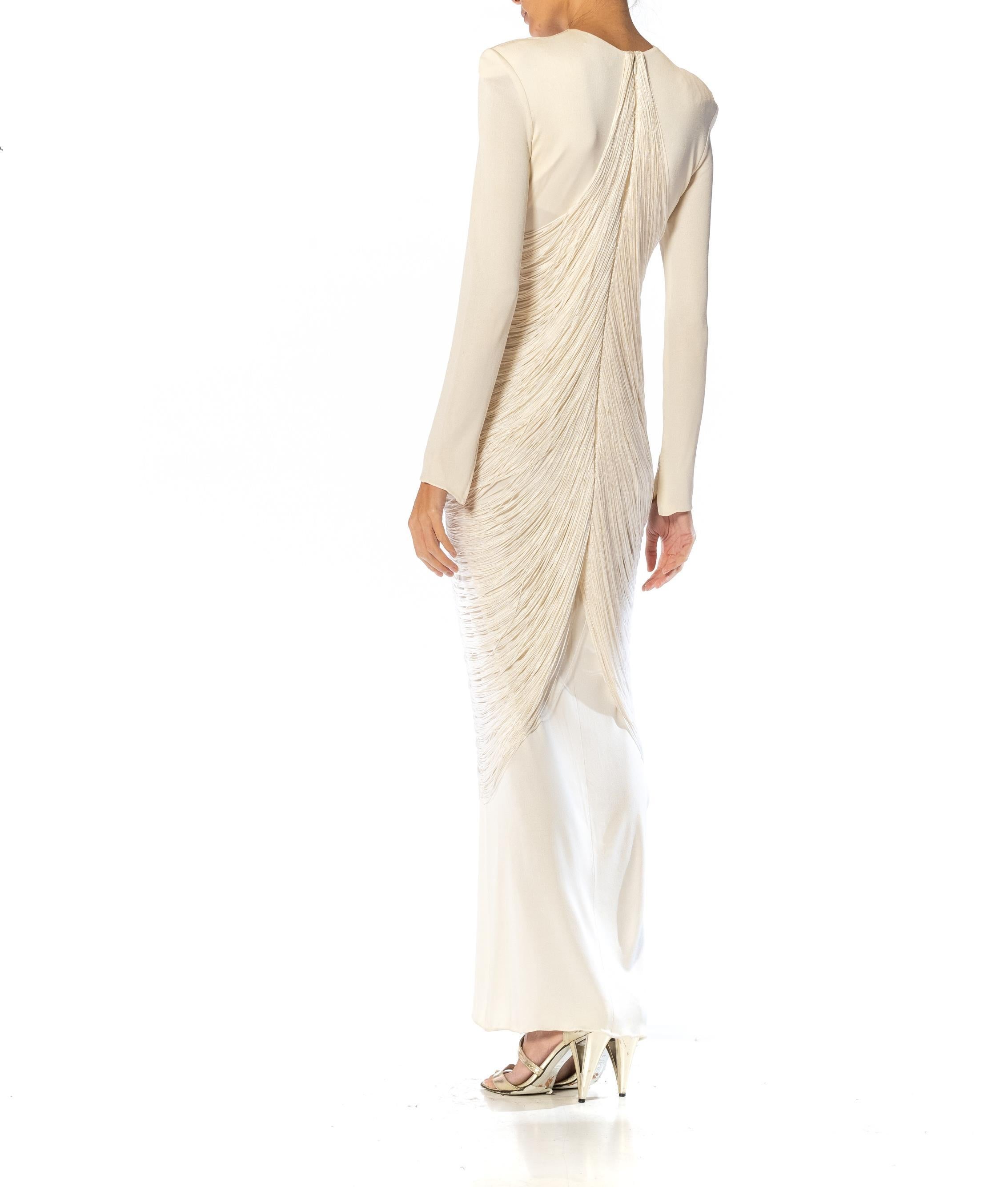 1970S BILL BLASS Off White Rayon & Silk Jersey Gown With Draped Fringe 3