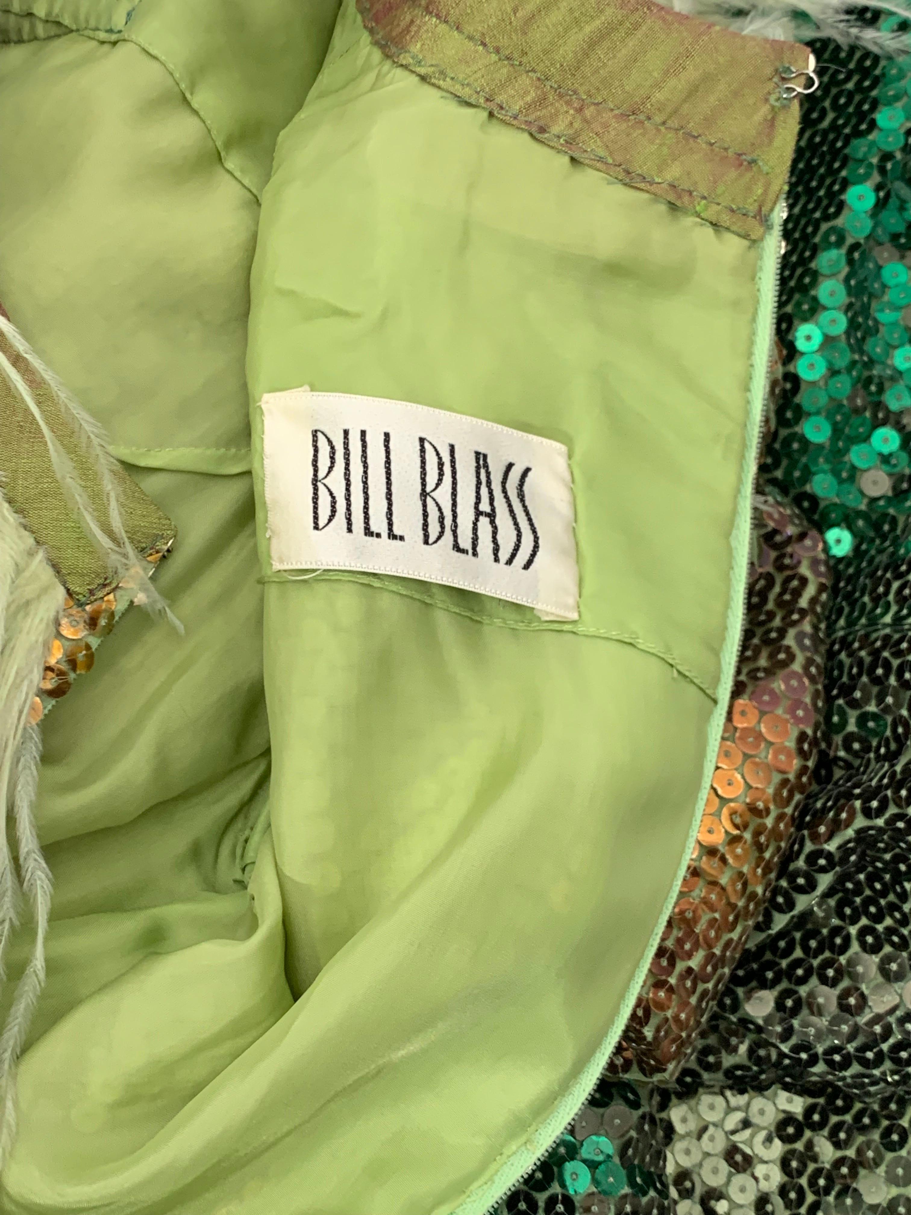 Bill Blass Ombrefarbenes langärmeliges Maxikleid mit Pailletten und Straußenfedern, 1970er Jahre im Angebot 7