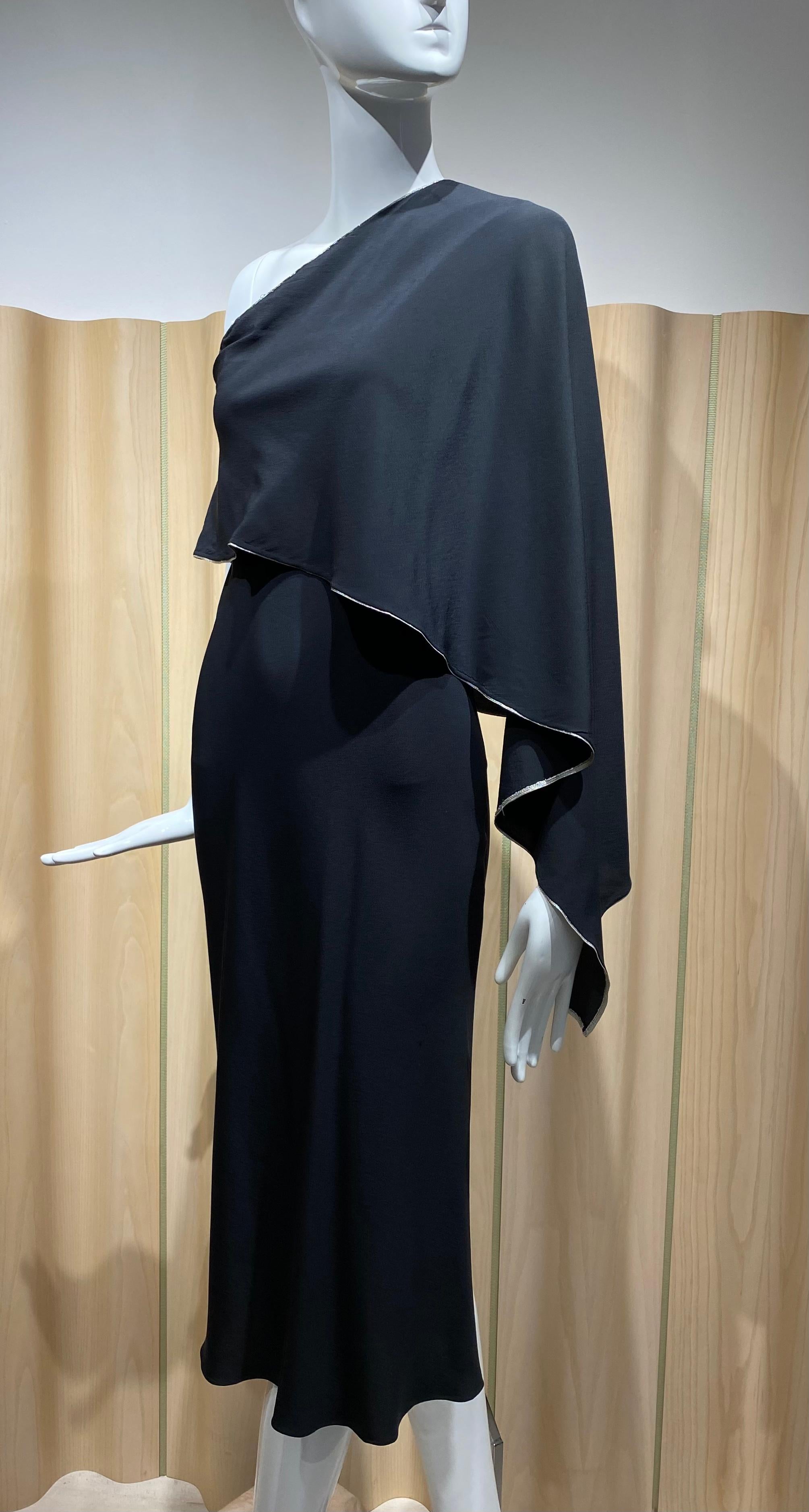 Women's 1970s Bill Blass One Shoulder Black Silk Cocktail Dress For Sale
