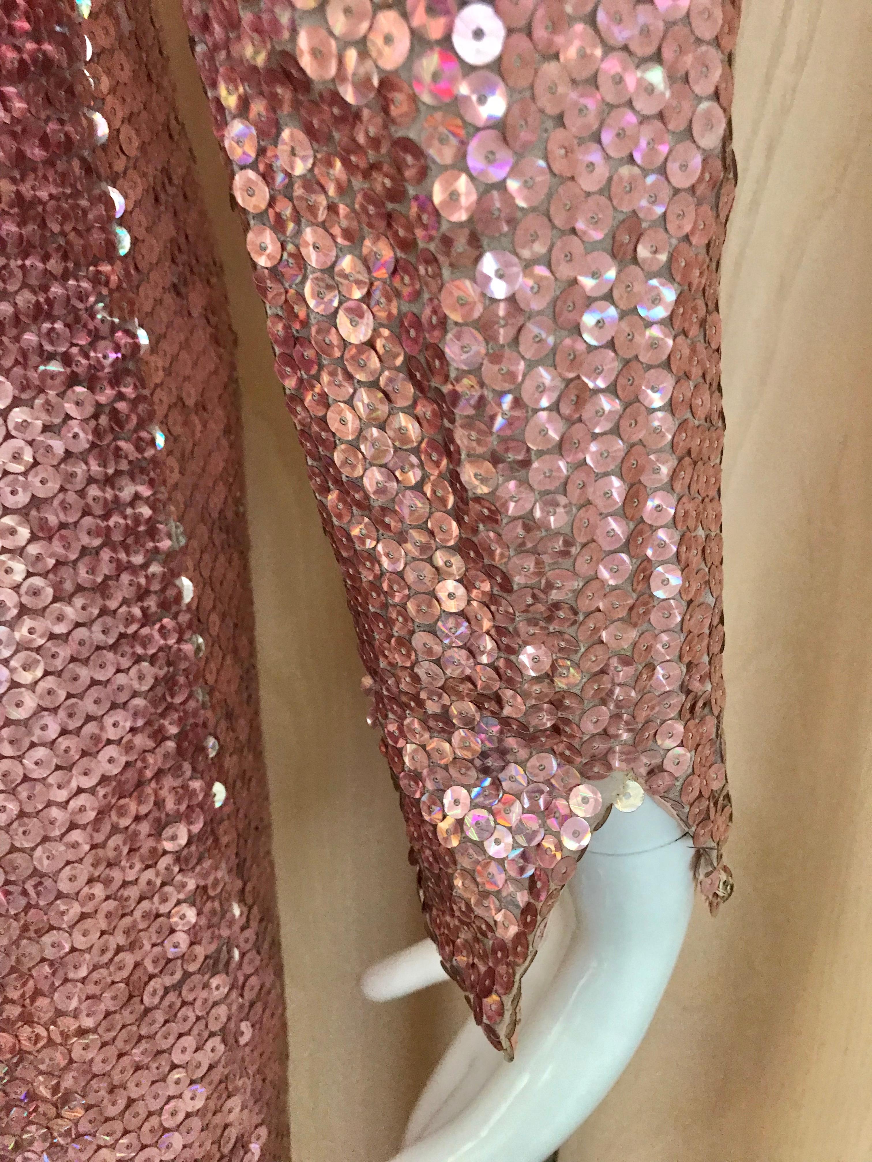 Women's 1970s Bill Blass Pink Metallic Sequin Long Sleeve Gown For Sale