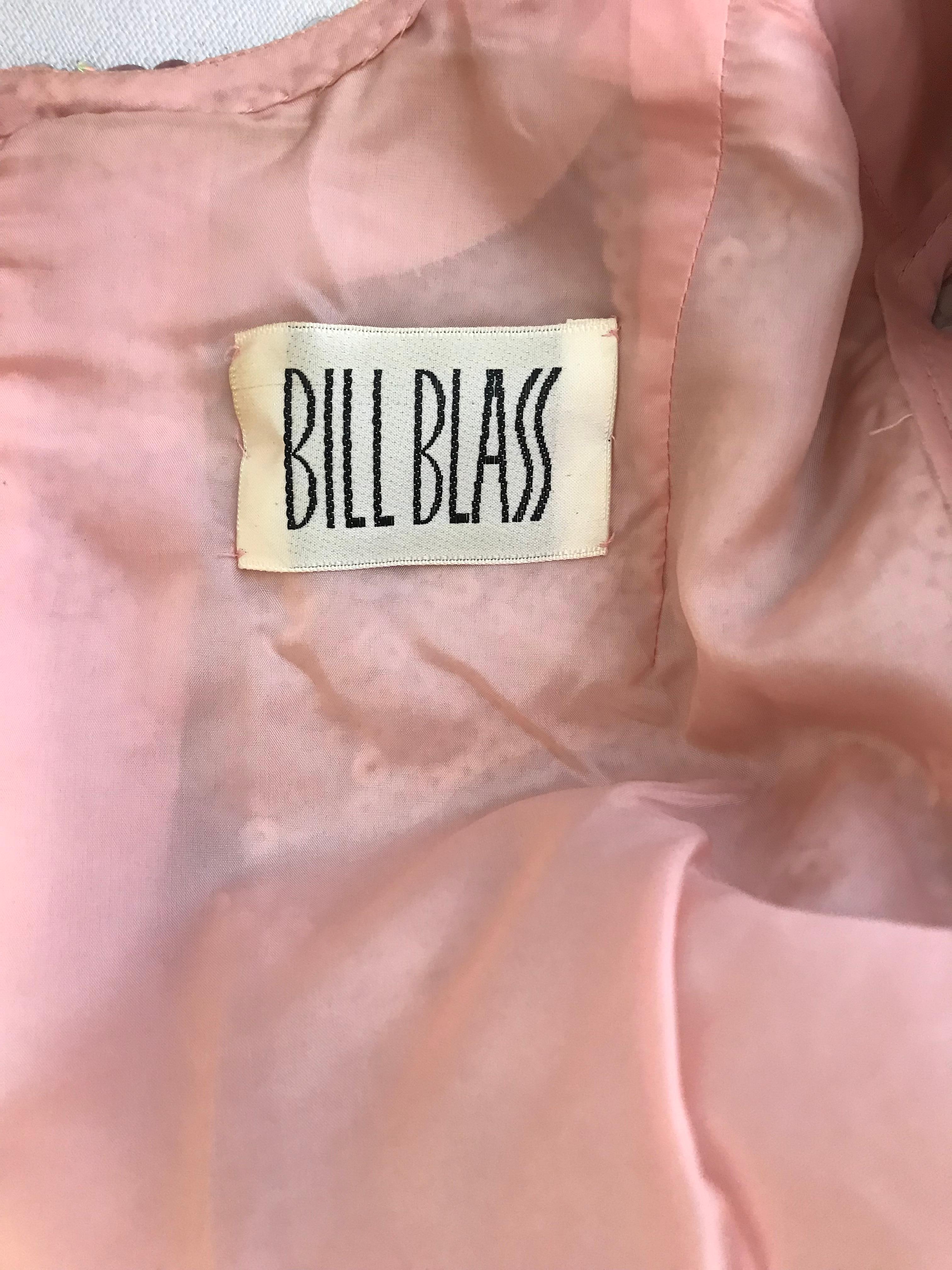 1970s Bill Blass Pink Metallic Sequin Long Sleeve Gown For Sale 1