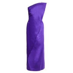 1970's Bill Blass Purple Silk Satin Asymmetrical One Shoulder Gown