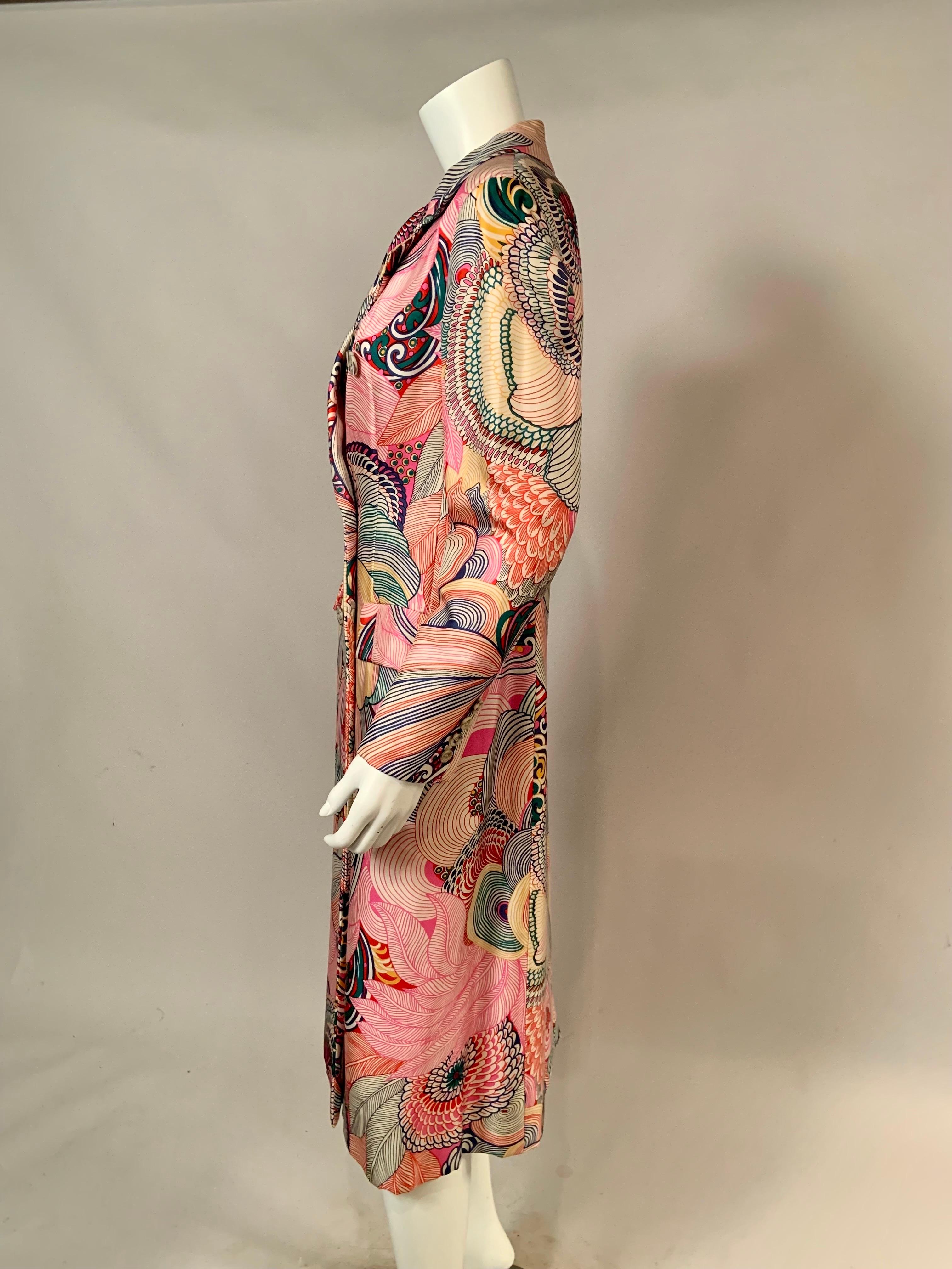 1970's Bill Blass Silk Coat with an Exuberant Floral Pattern and Stunning Colors 8