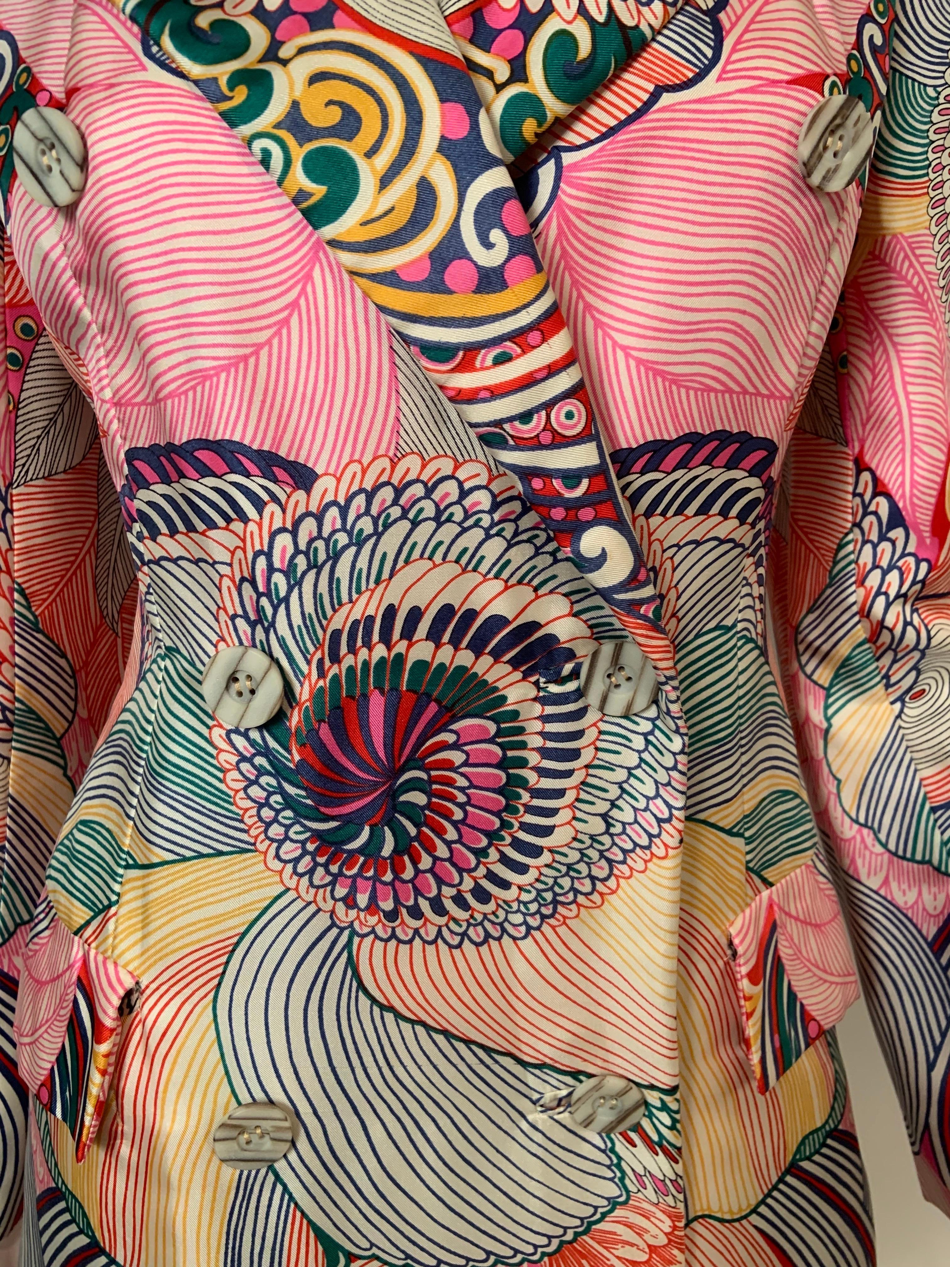 Women's 1970's Bill Blass Silk Coat with an Exuberant Floral Pattern and Stunning Colors