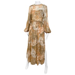Vintage 1970s Bill Blass Silk Crepe Floral Print Long Sleeve Maxi Dress