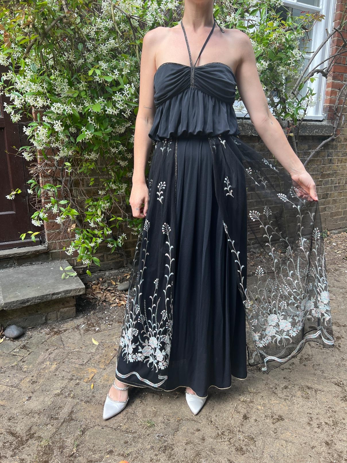 1970er Bill Gibb Black Jersey Floral Four-Piece Ensemble im Angebot 2