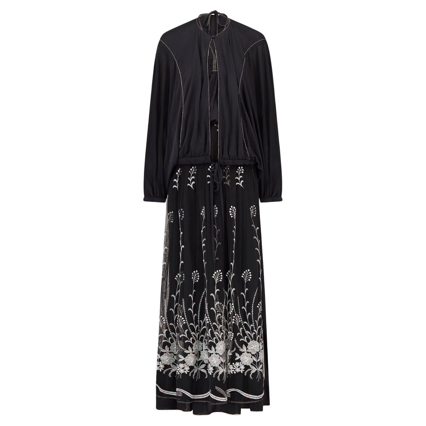 1970er Bill Gibb Black Jersey Floral Four-Piece Ensemble im Angebot