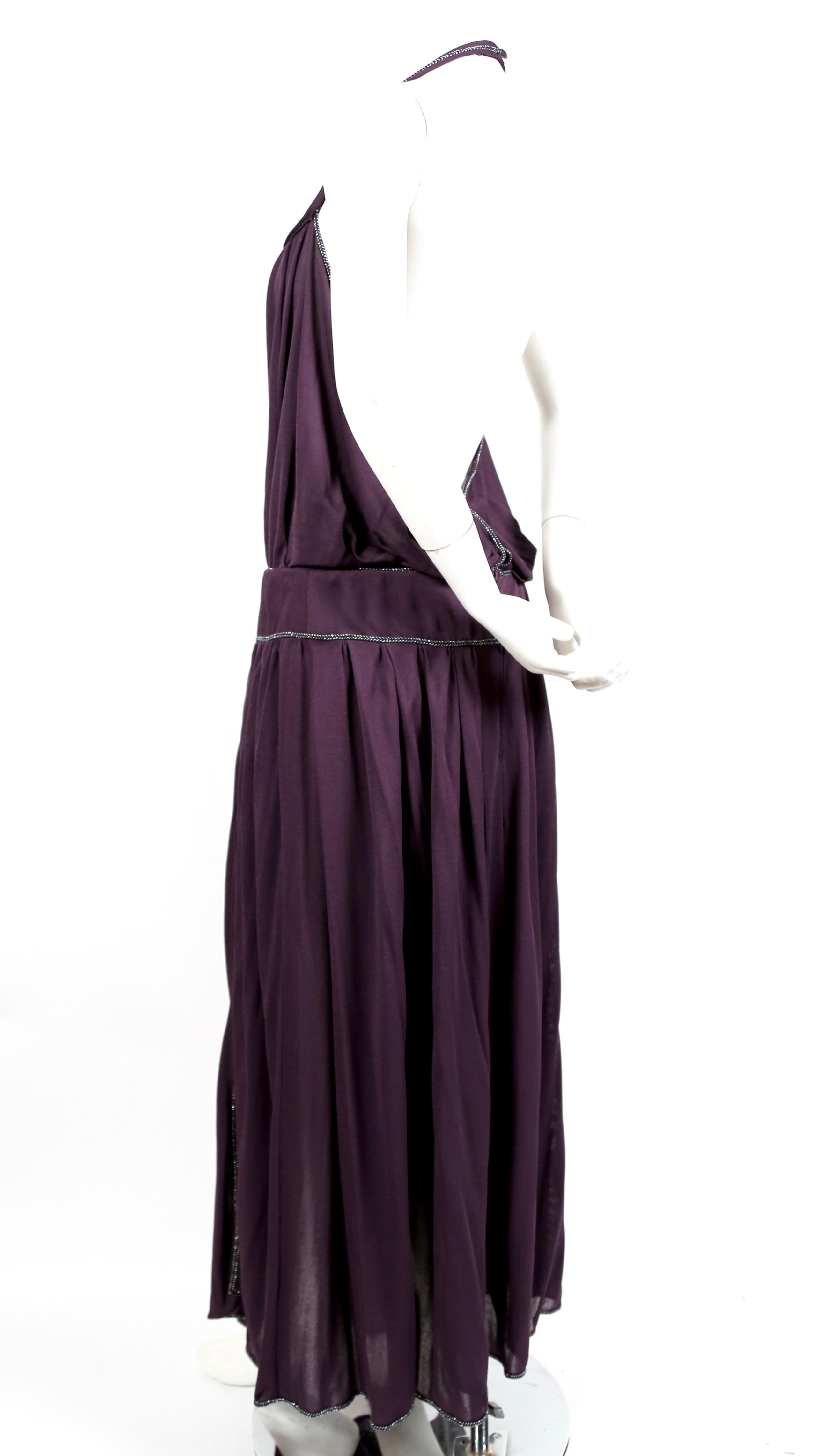 1970's BILL GIBB purple jersey gown with metallic trim In Good Condition For Sale In San Fransisco, CA