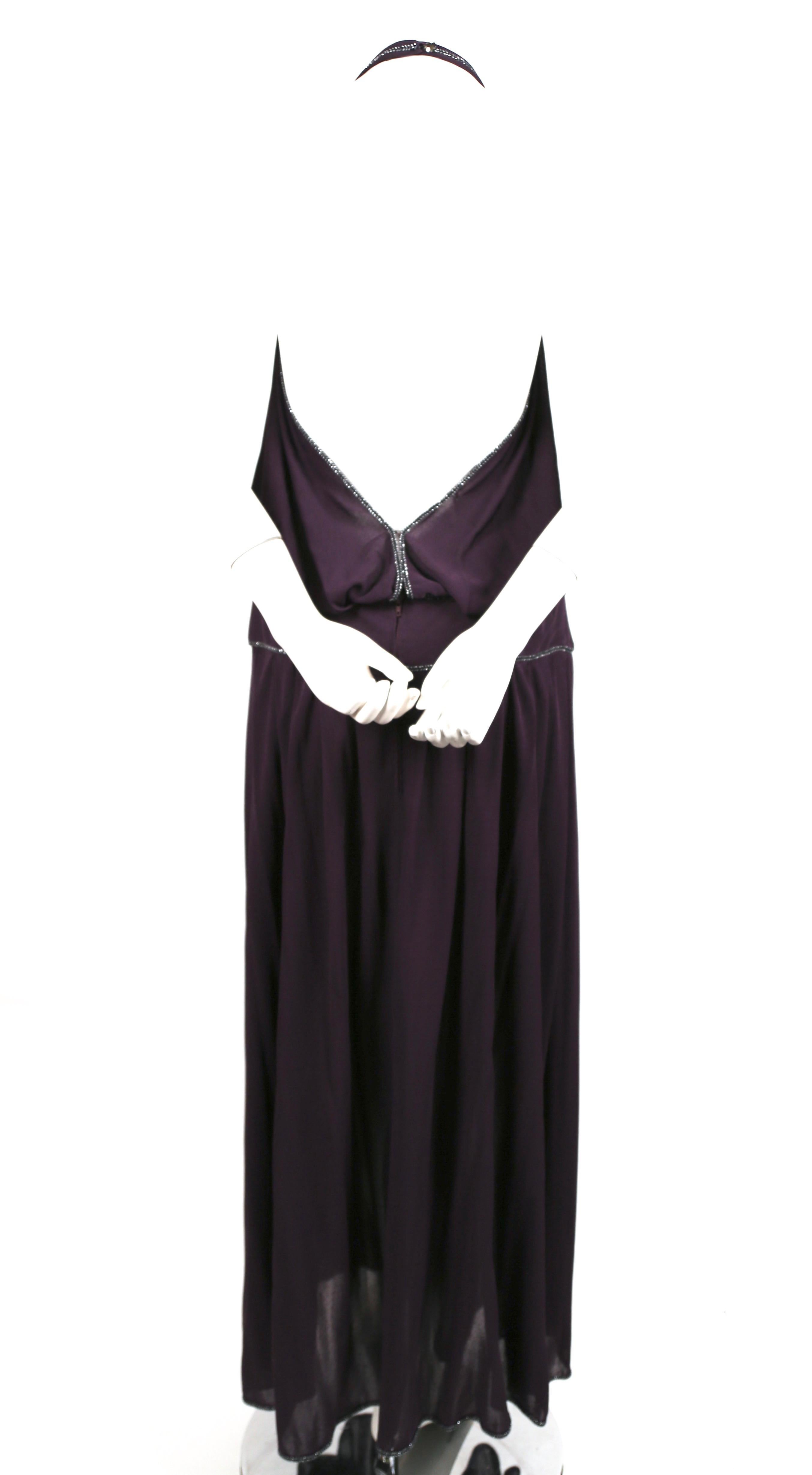 Women's or Men's 1970's BILL GIBB purple jersey gown with metallic trim For Sale