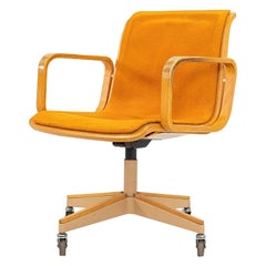 1970s Bill Stephens for Knoll Office Armchair in Oak and Orange Fabric