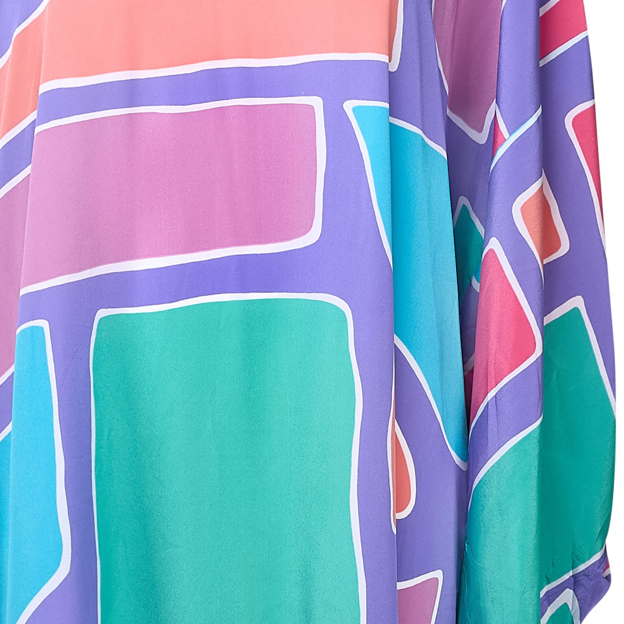 1970er Bill Tice Pastellfarbenes Kaftankleid mit abstraktem Muster im Zustand „Hervorragend“ im Angebot in London, GB