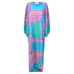 1970er Bill Tice Pastellfarbenes Kaftankleid mit abstraktem Muster