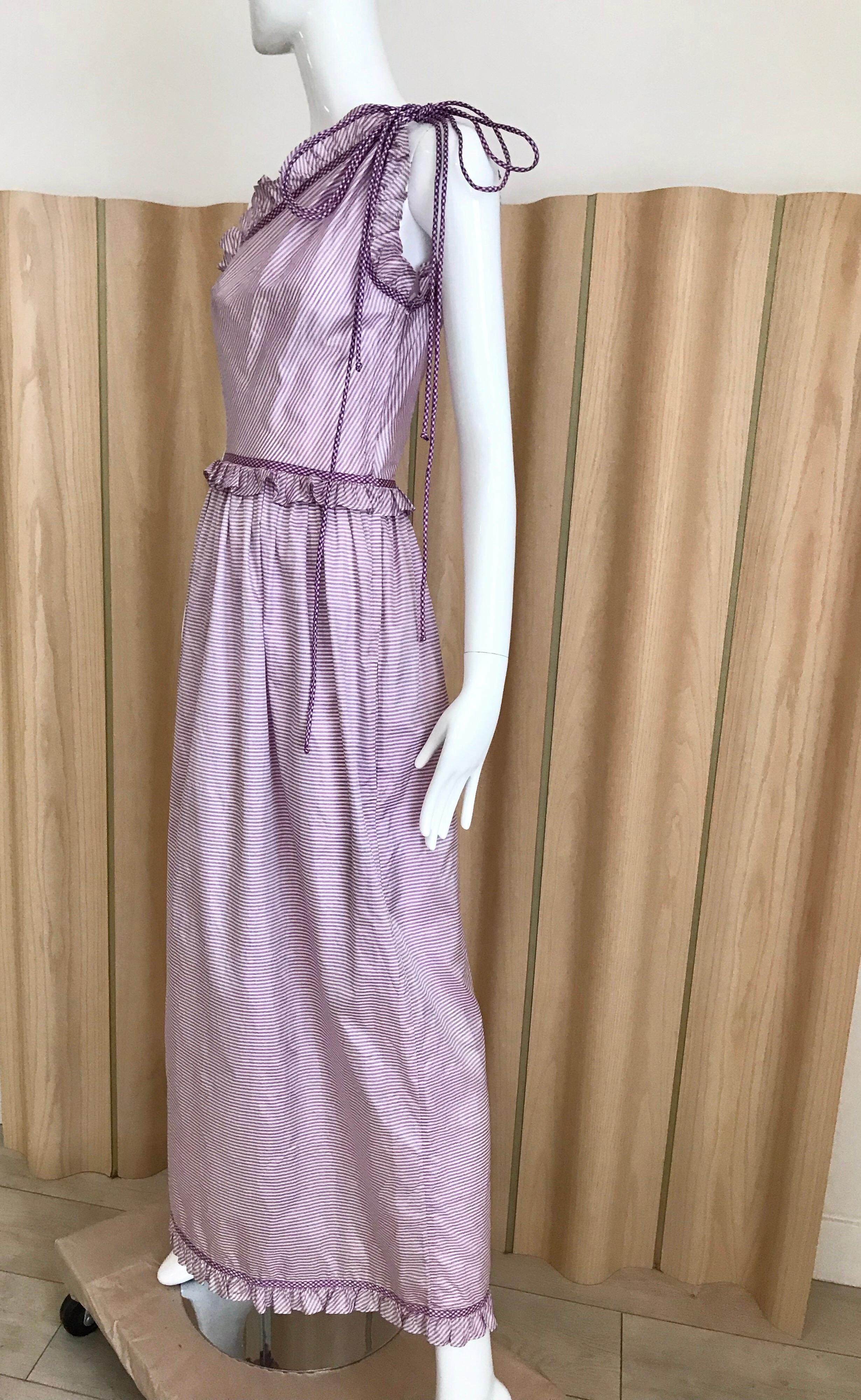 Gray 1970s Bill Tice Purple and White Striped One Shoulder Silk Dress For Sale