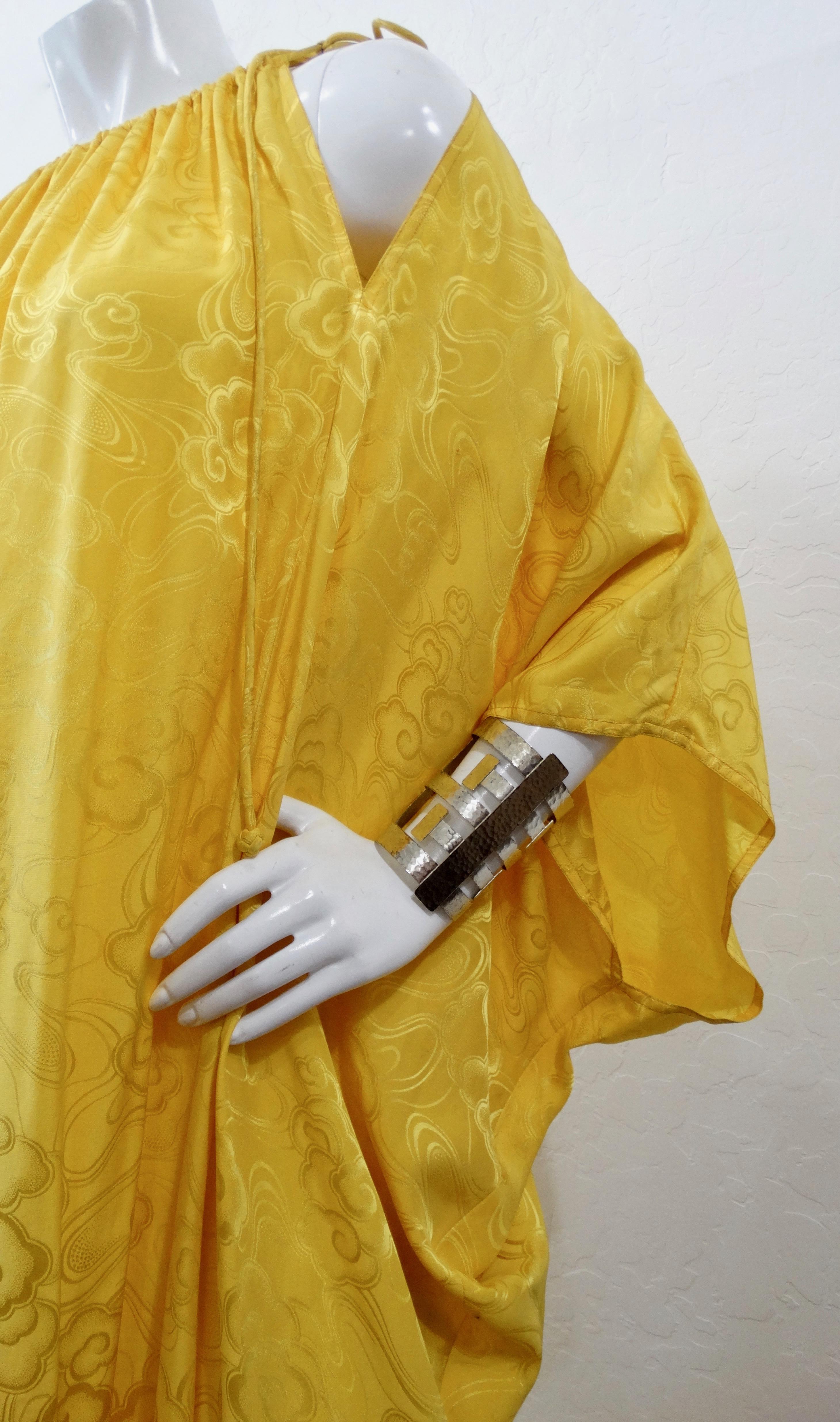 Women's or Men's 1970s Bill Tice Yellow Silk Kaftan 
