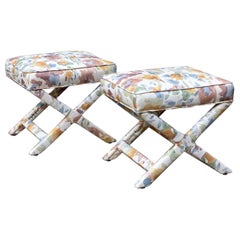 1970 Billy Baldwin Style Reupholstered X-Benches Ottomans- a Pair