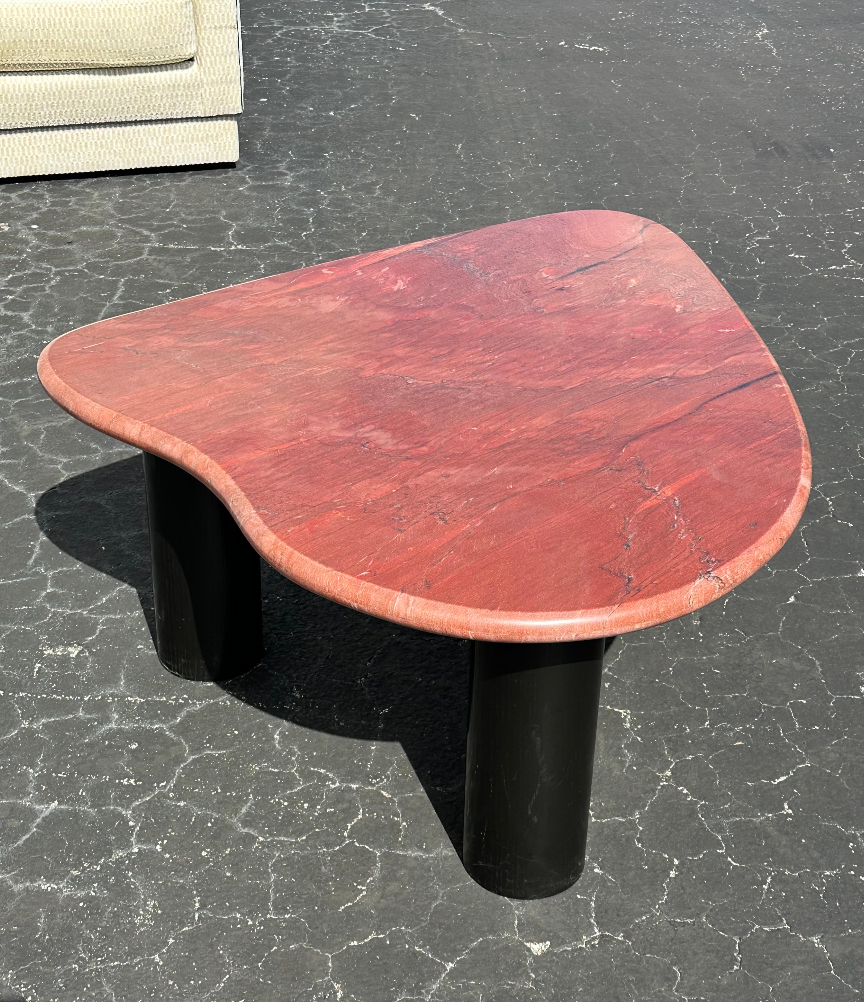 1970s Biomorphic Freeform Burgundy Marble Coffee Table For Sale 4