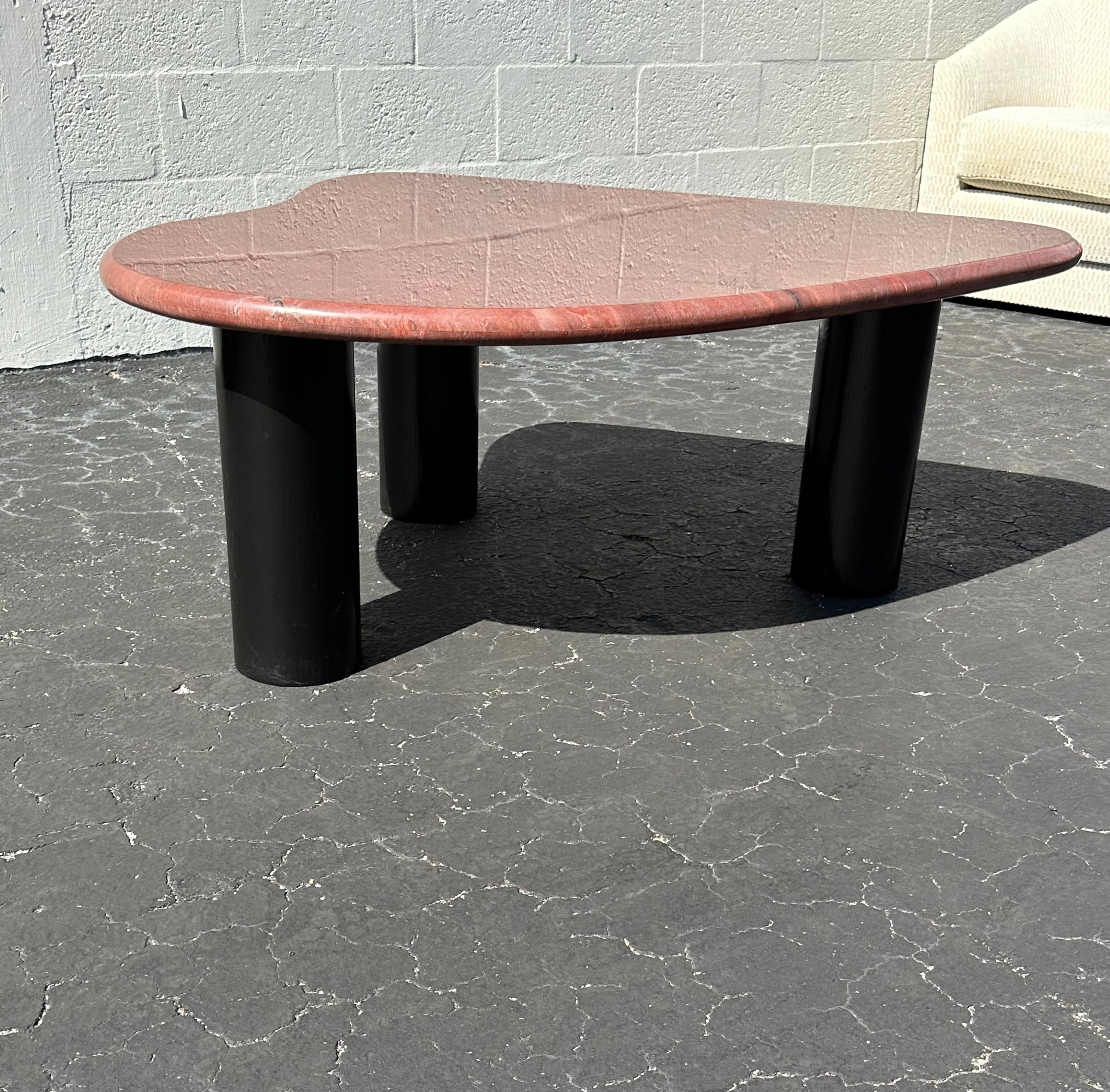 1970s Biomorphic Freeform Burgundy Marble Coffee Table For Sale 5