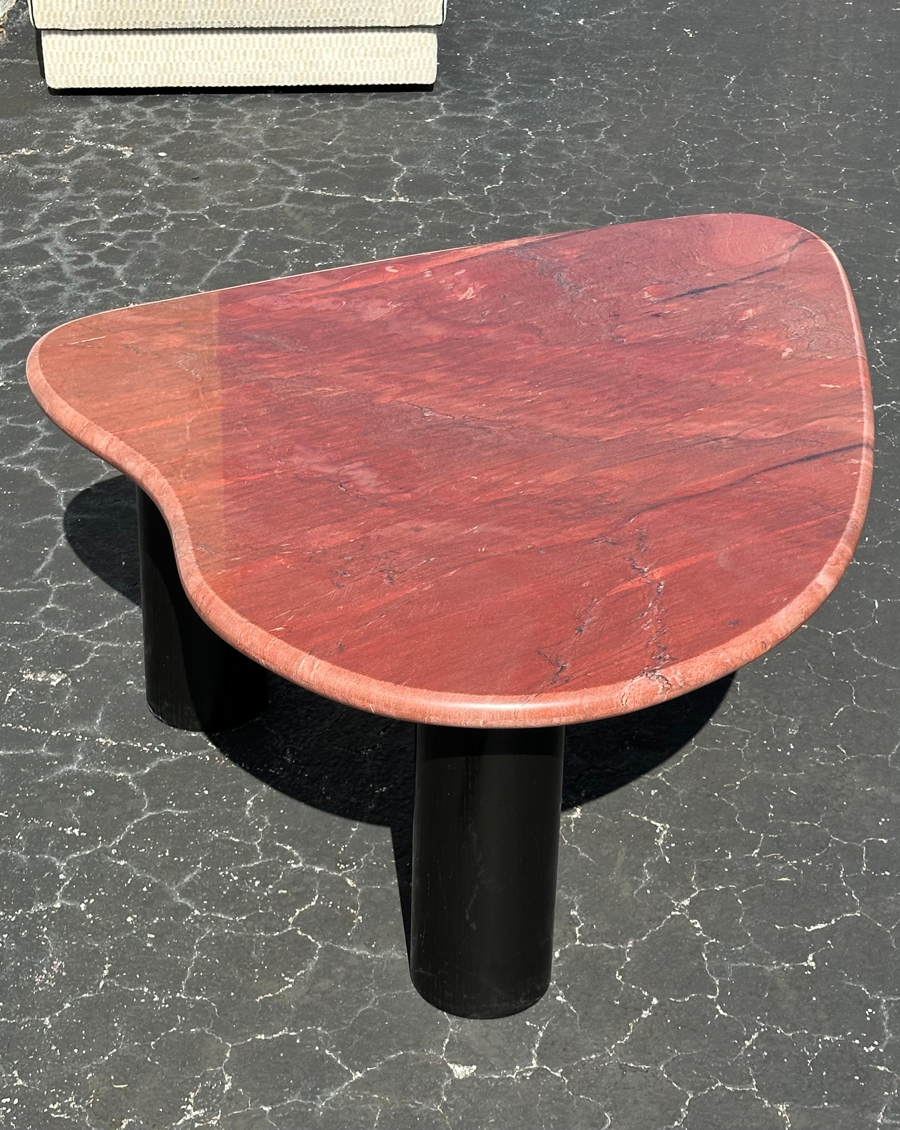 1970s Biomorphic Freeform Burgundy Marble Coffee Table For Sale 3