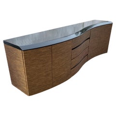 Retro 1970s Biomorphic Wood Waterfall Floating Credenza Sideboard 