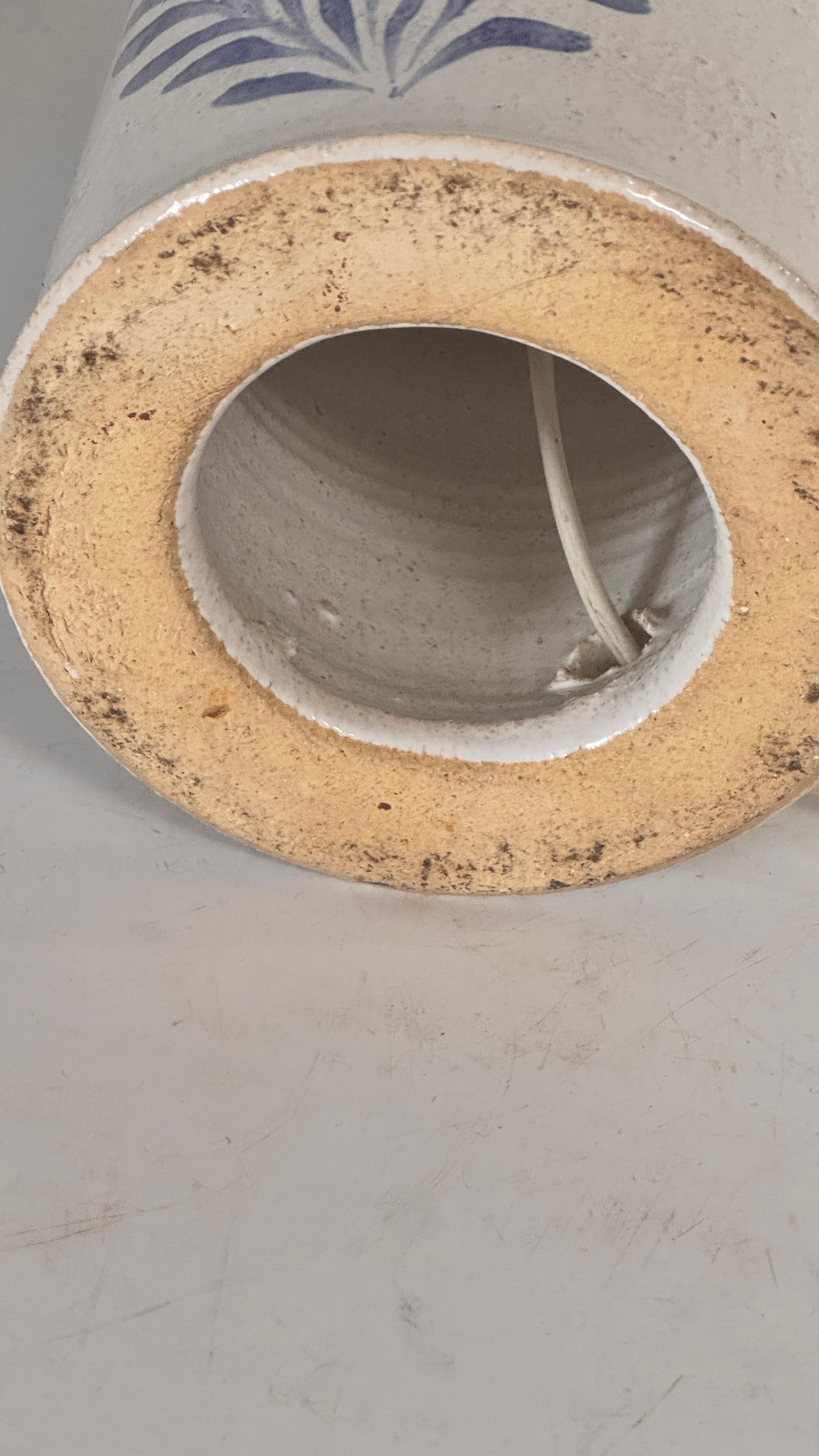 1970s Biot Ceramic Table Lamp – White and Blue Floral Design, French Provincial For Sale 5