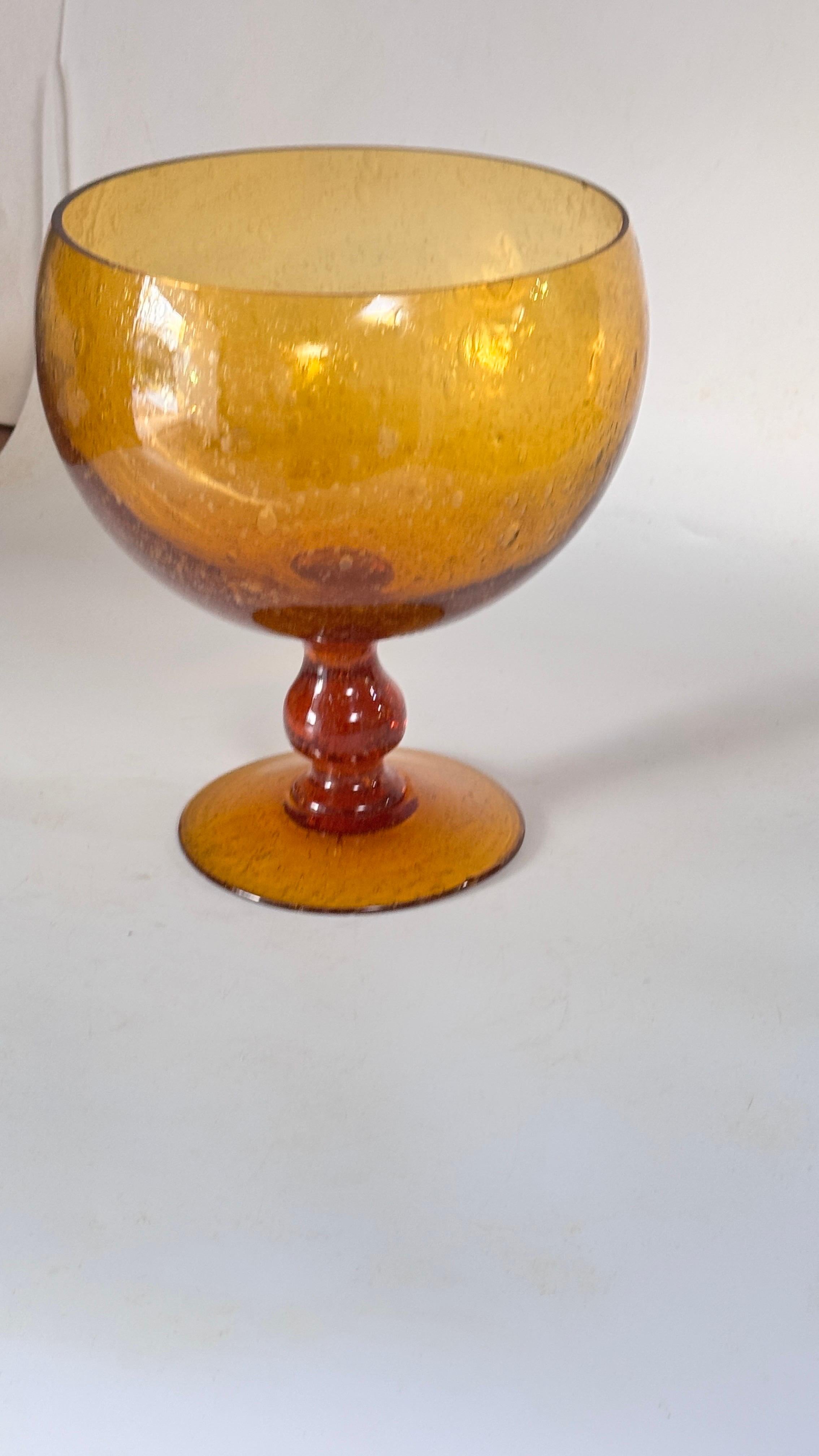 1970s Biot Frutero y Juego de Cóctel, Vidrio Burbuja Amarillo-Naranja Francia Vidrio artístico en venta